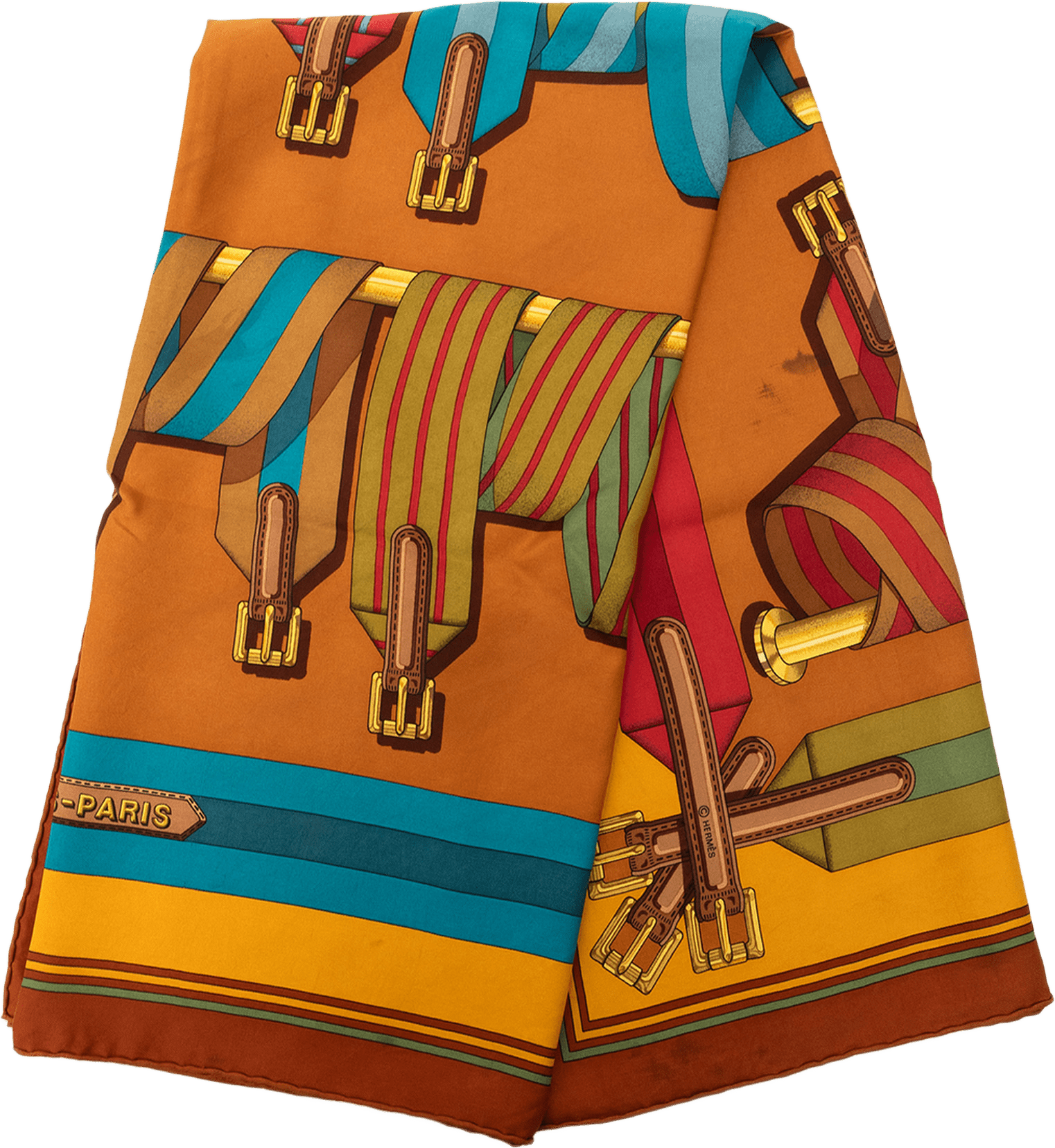 Hermès Les Sangles Silk Scarf 90, från Luxclusif, i färgen brown.