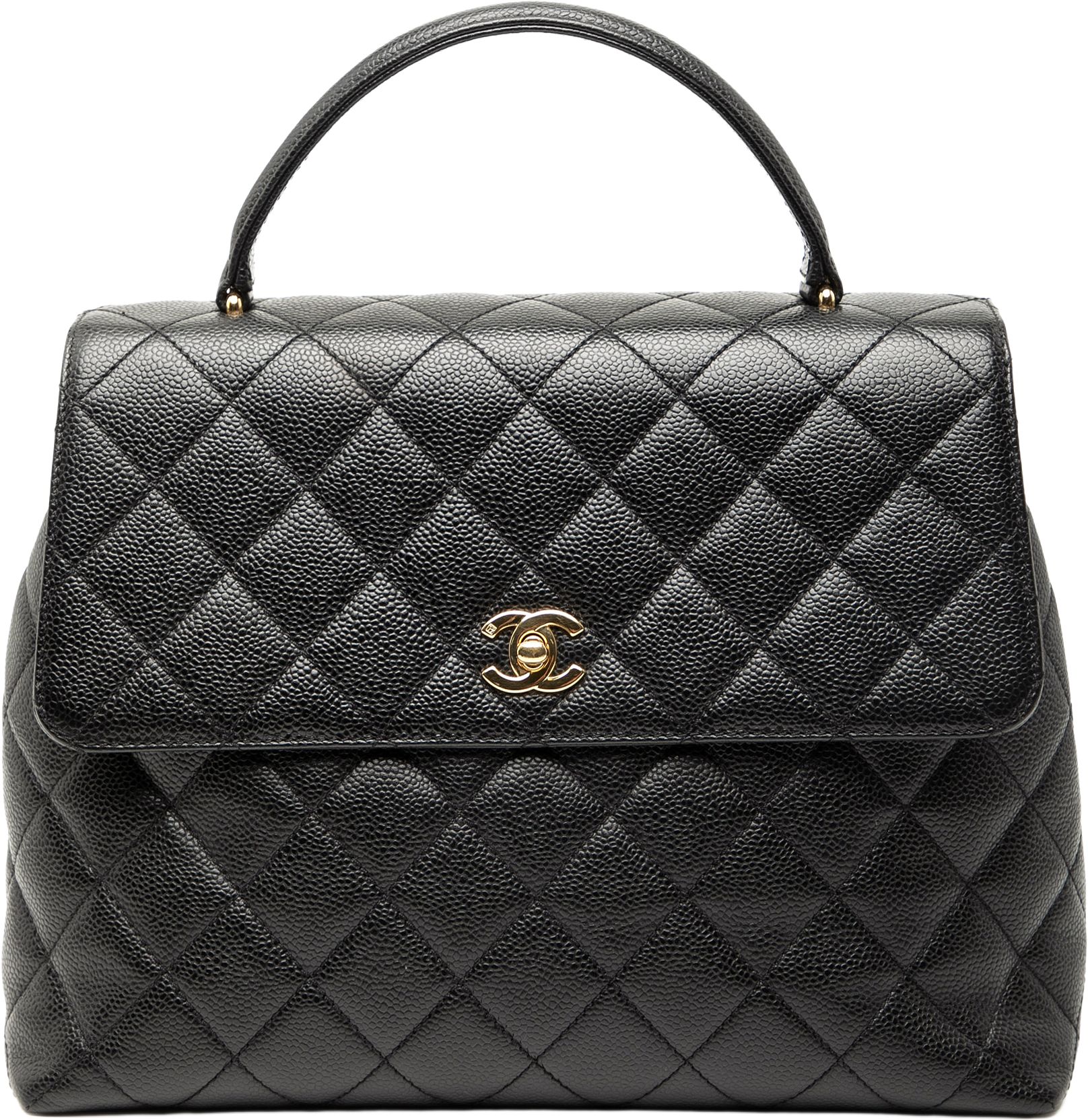 Chanel Cc Quilted Caviar Kelly Top Handle Bag, från Luxclusif, i färgen black.