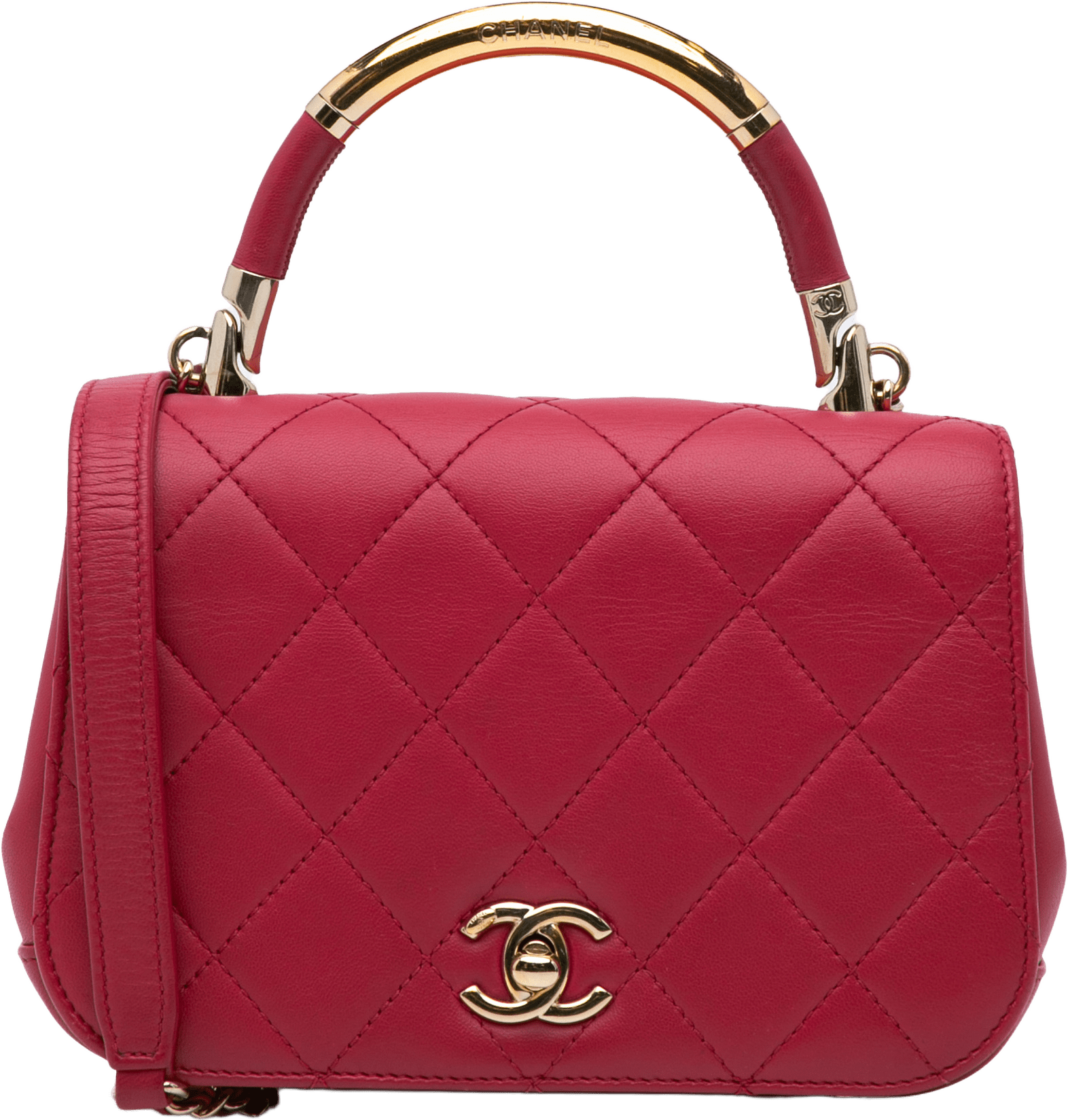 Chanel Mini Quilted Lambskin Carry Chic Flap, från Luxclusif, i färgen dark pink.