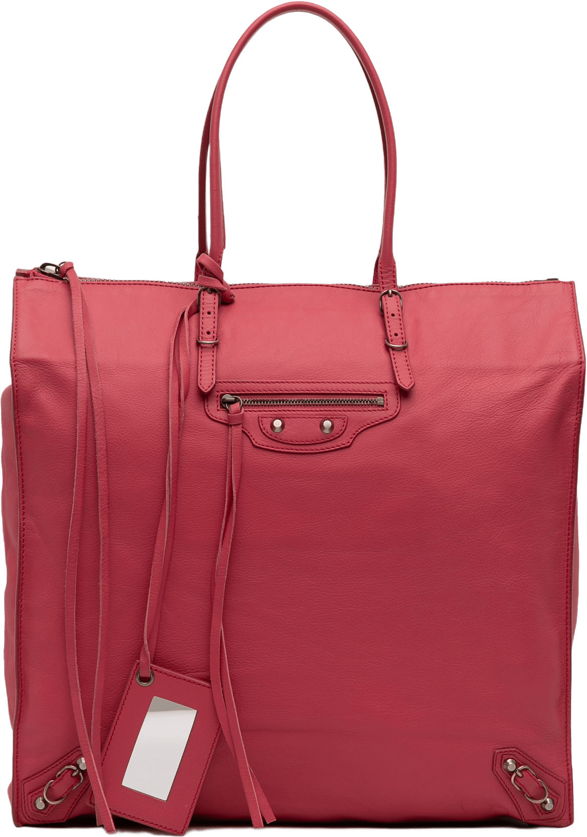 Balenciaga Leather Papier Ledger Tote, från Luxclusif, i färgen strawberry.