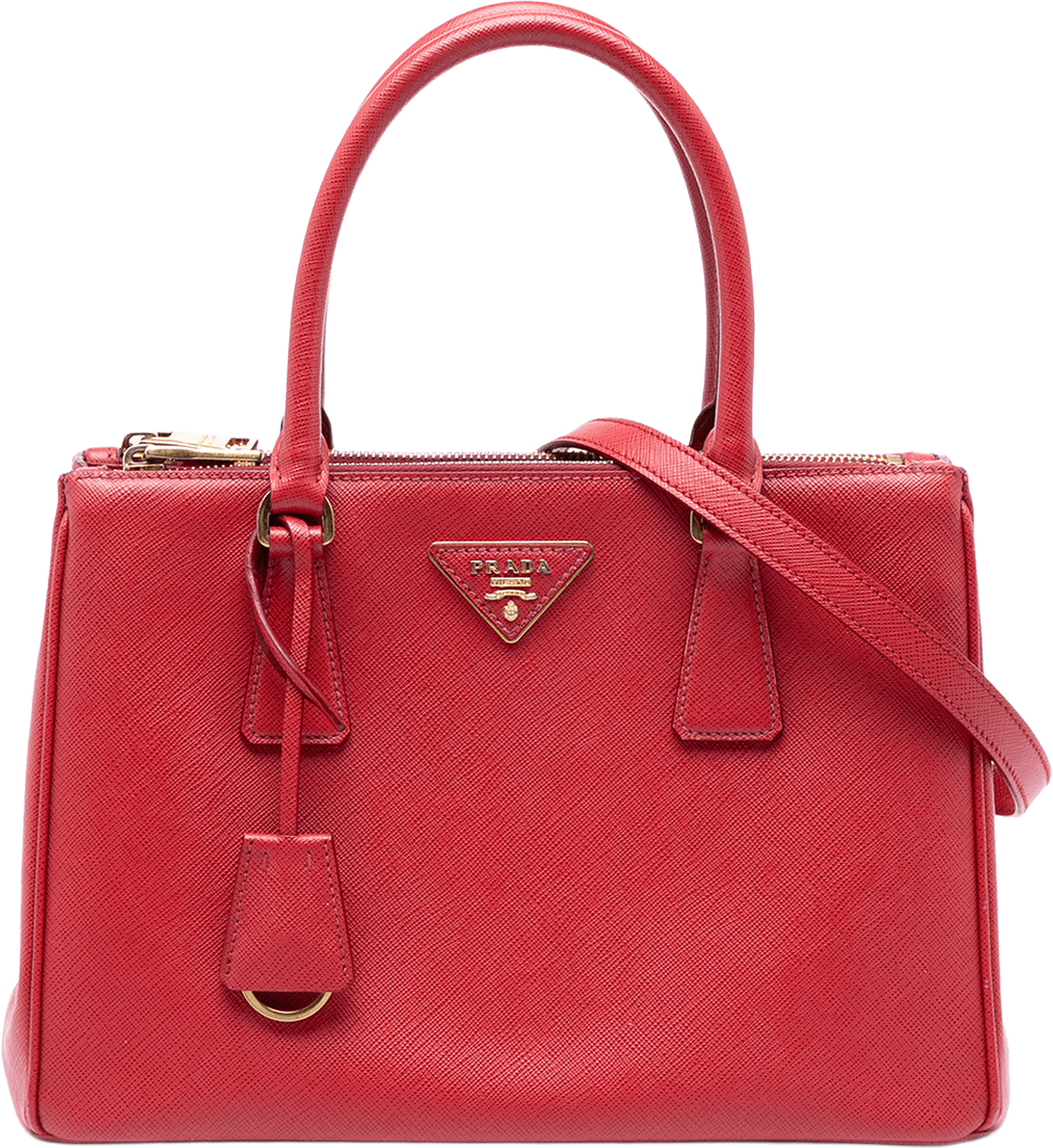 Prada Medium Saffiano Galleria Double Zip Satchel, från Luxclusif, i färgen red.