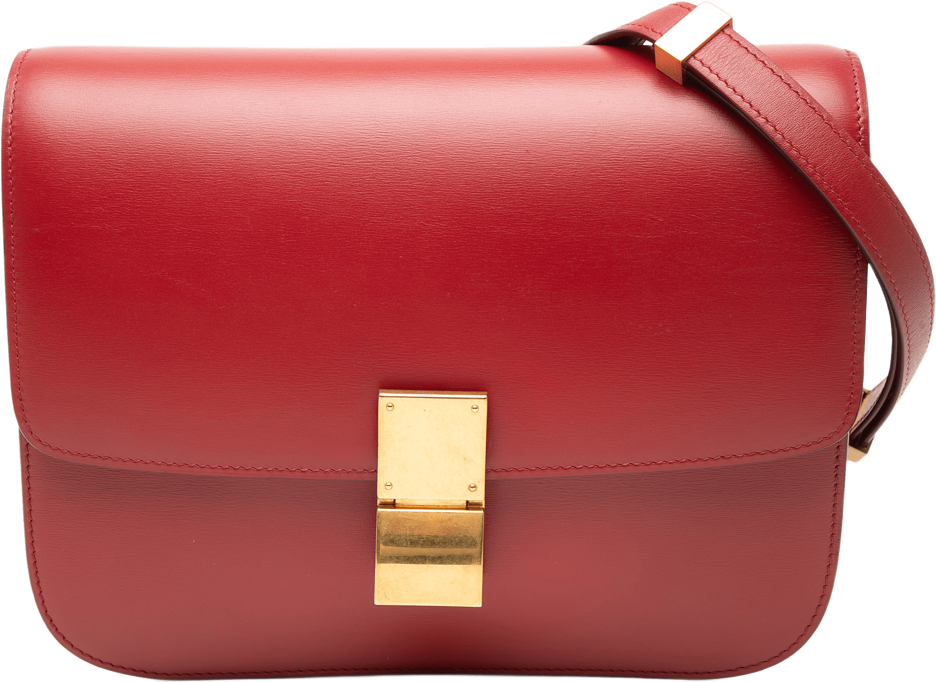 Celine Medium Calfskin Classic Box, från Luxclusif, i färgen red.