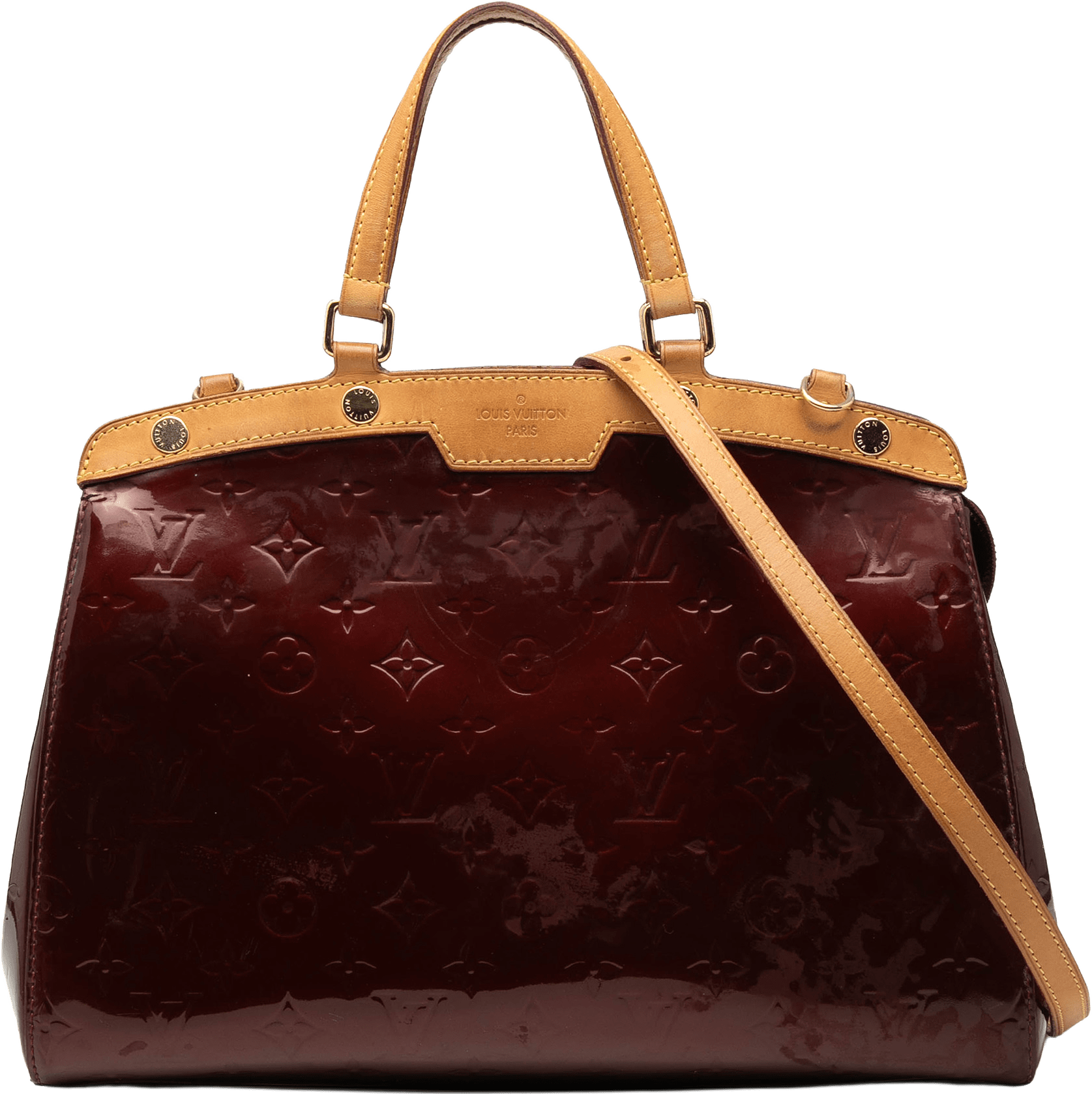 Louis Vuitton Monogram Vernis Brea Mm, från Luxclusif, i färgen bordeaux.