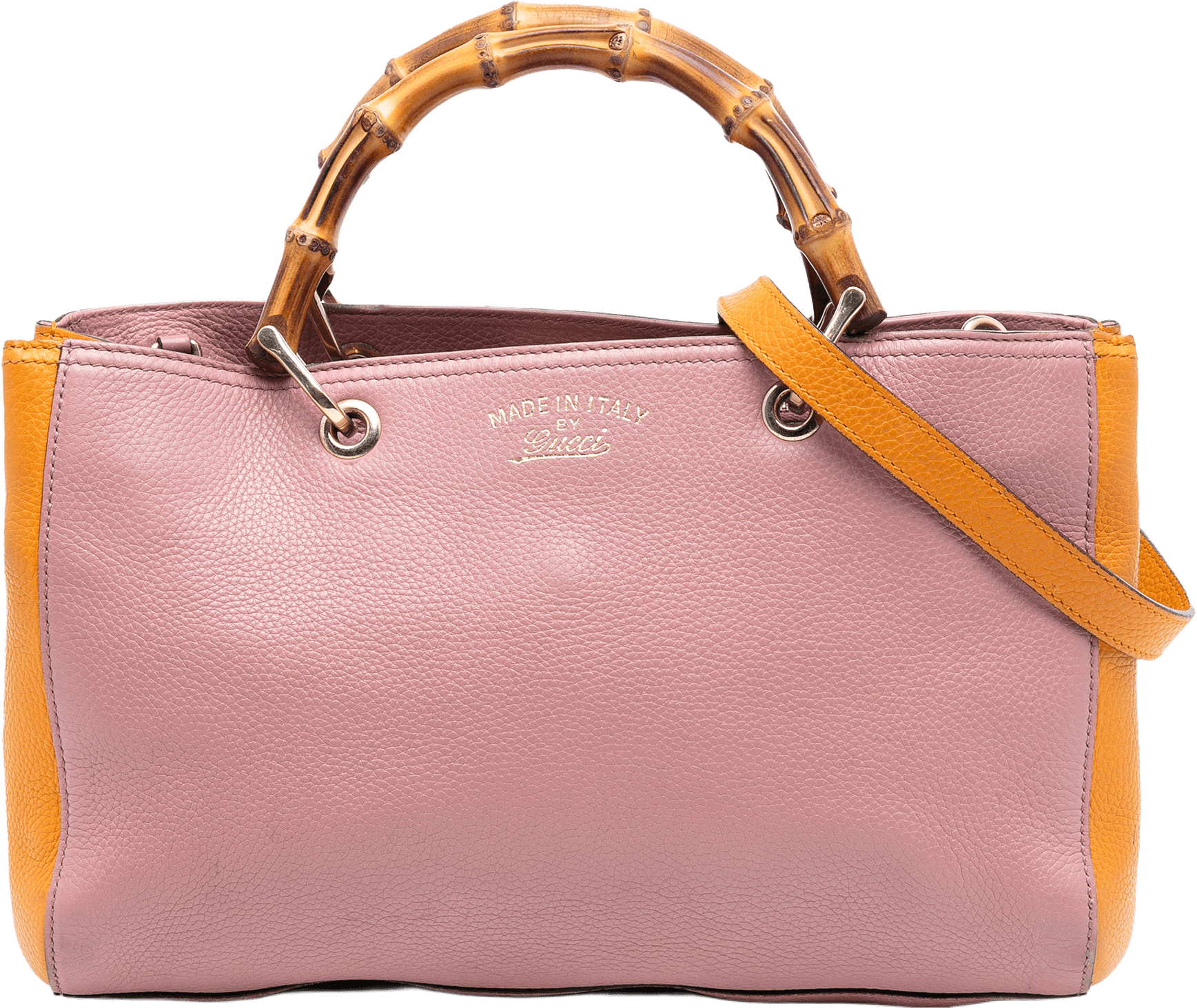 Gucci Medium Bicolor Calfskin Bamboo Shopper Satchel, från Luxclusif, i färgen pink.