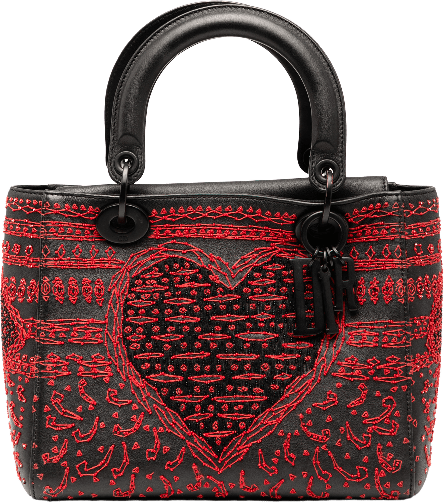 Dior Medium Smooth Calfskin Embroidered Heart Playing Cards Lady Dior, från Luxclusif, i färgen black.