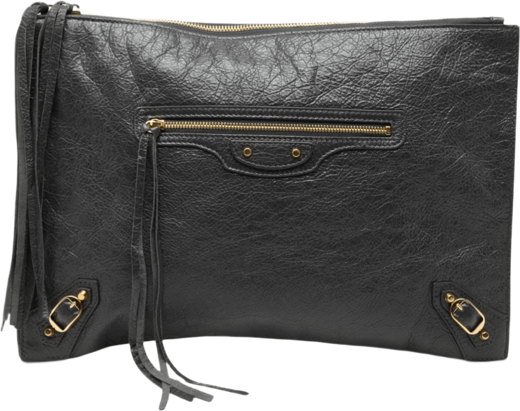 Balenciaga Lambskin Motocross Classic Zip Around Flat Clutch, från Luxclusif, i färgen grå.