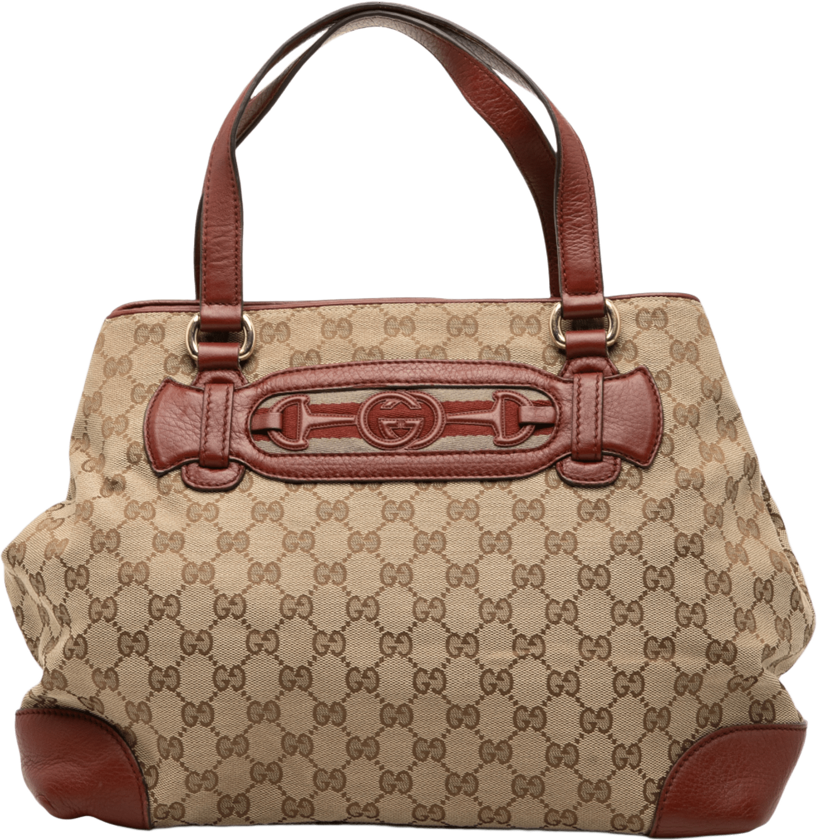 Gucci Medium Gg Canvas Web Dressage Tote, från Luxclusif, i färgen beige.