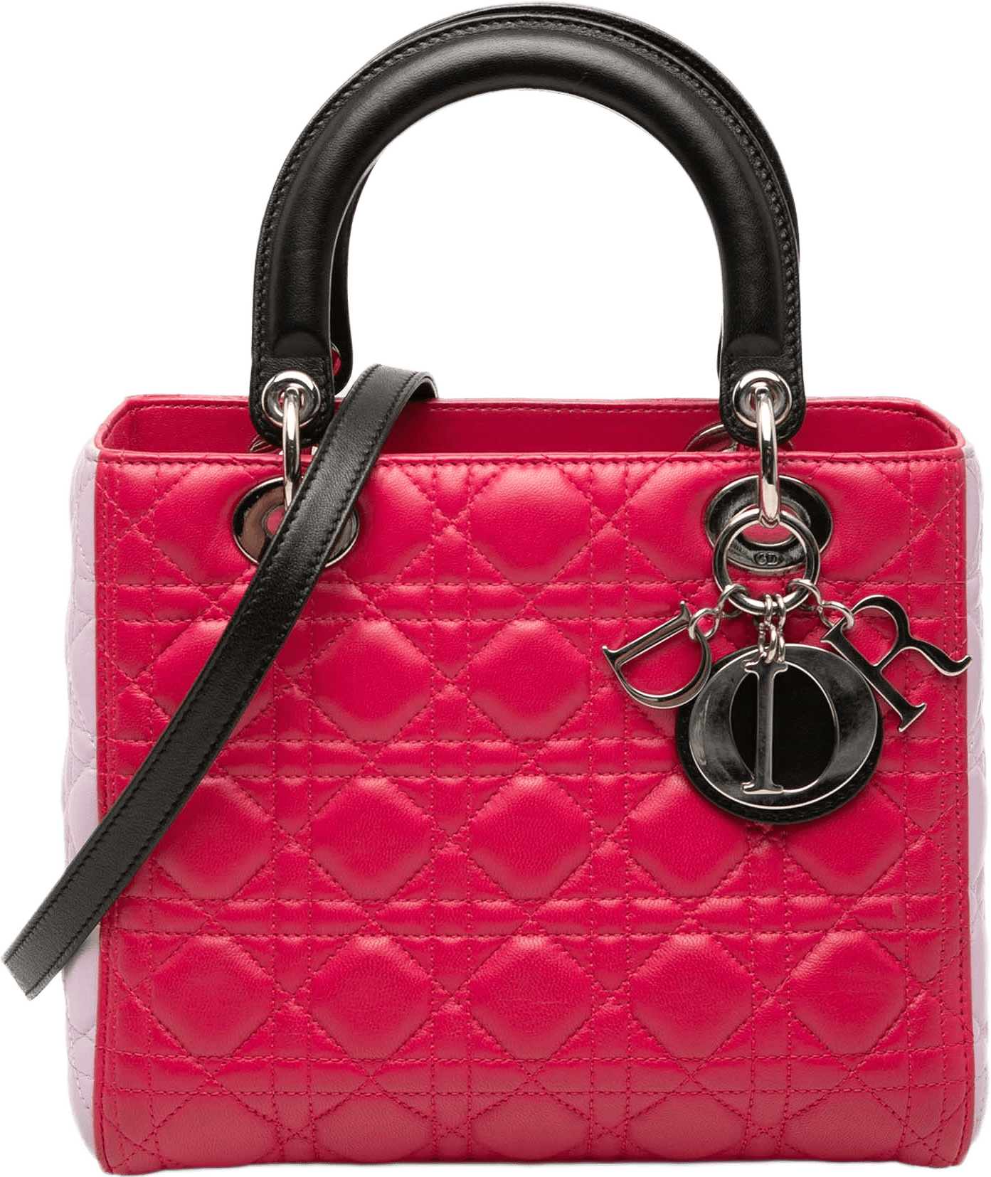 Dior Medium Tricolor Lambskin Cannage Lady Dior, från Luxclusif, i färgen dark pink.