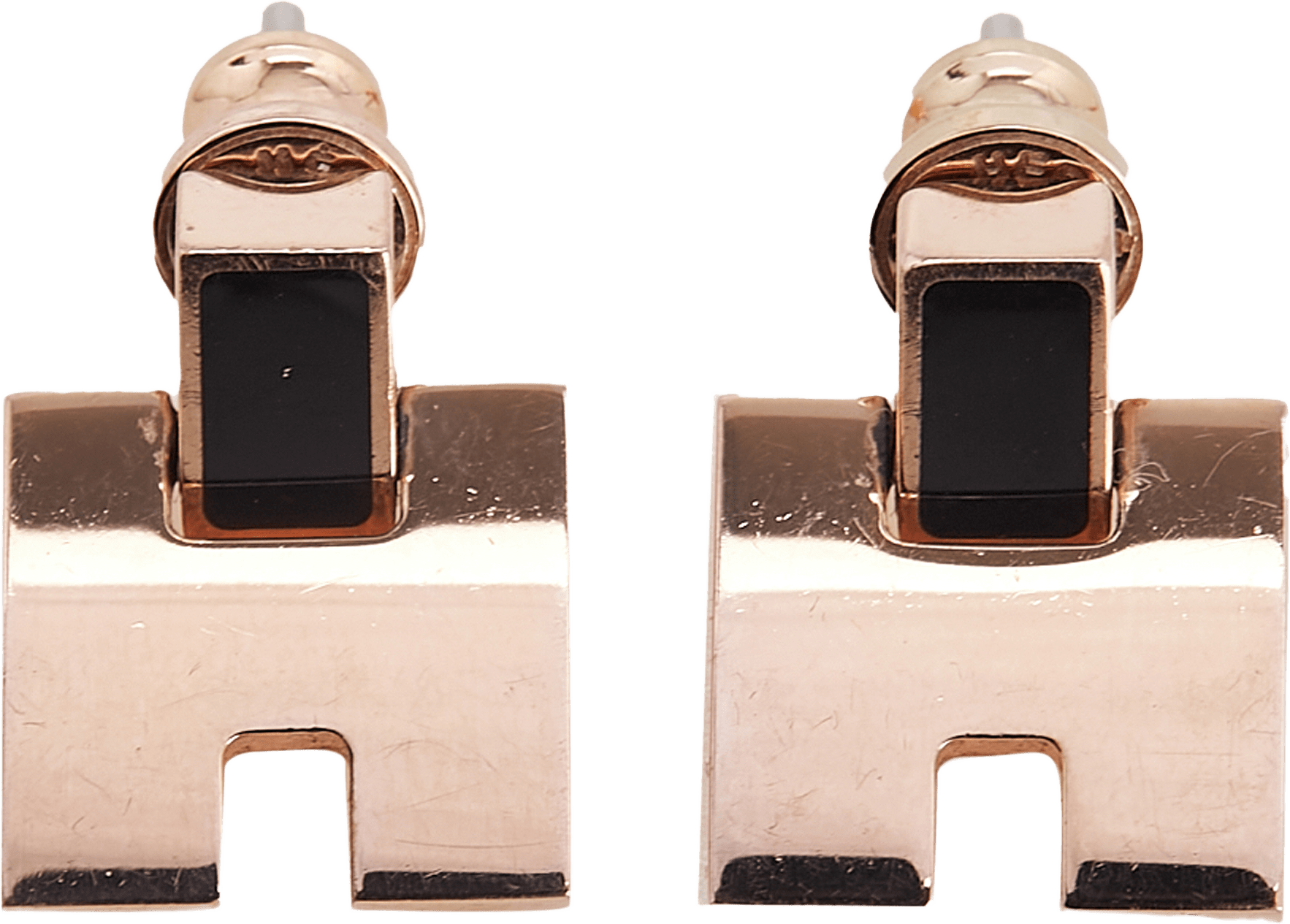 Hermès Rose Gold Plated Enamel Eileen Push Back Earrings, från Luxclusif, i färgen rose gold.