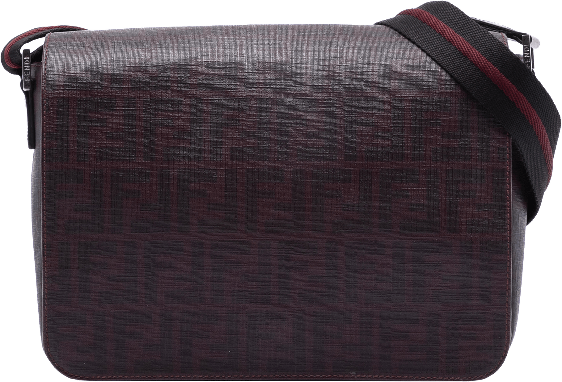 Fendi Zucca Spalmati Flap Crossbody, från Luxclusif, i färgen maroon.