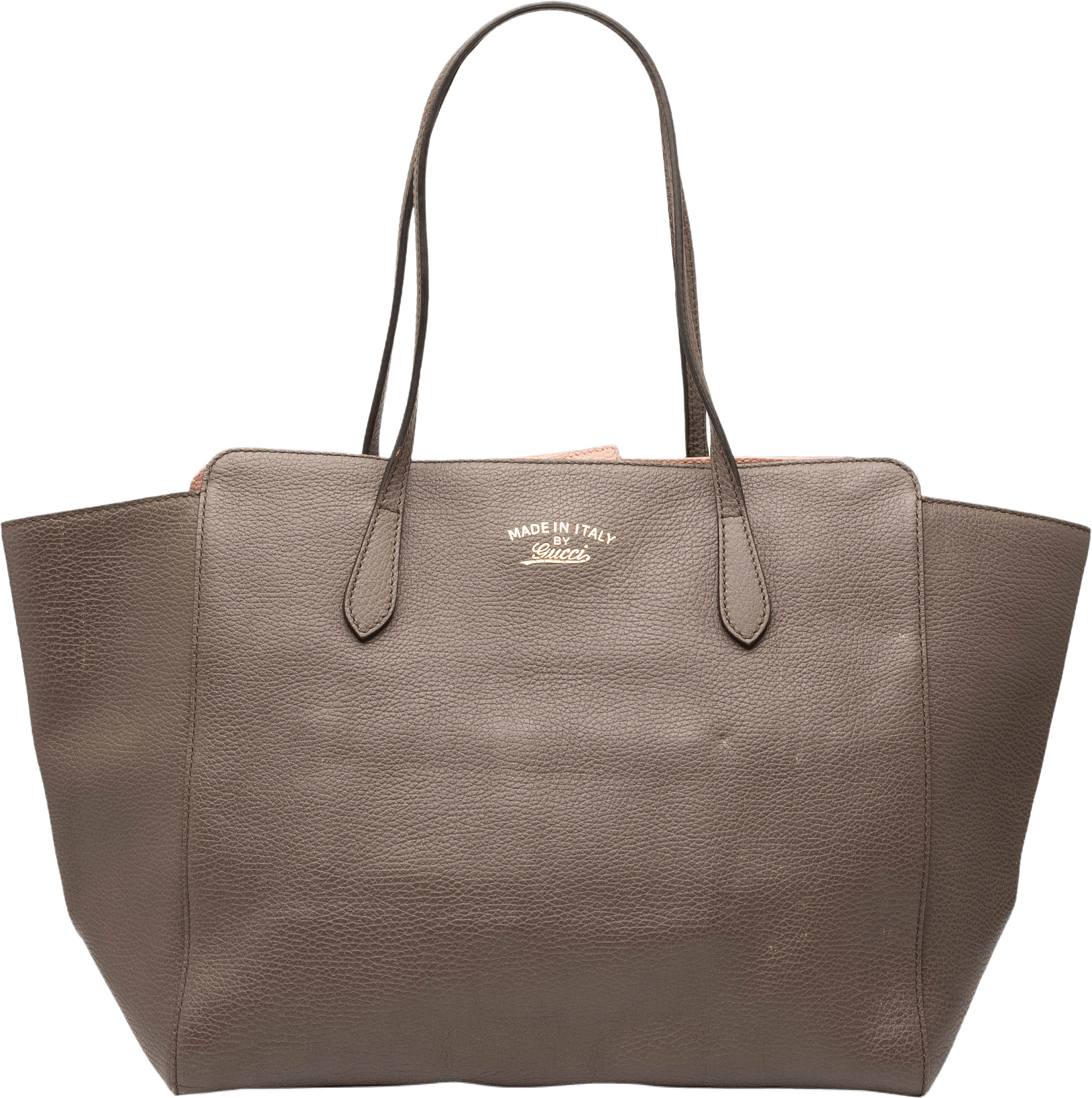 Gucci Medium Leather Swing Tote, från Luxclusif, i färgen taupe.