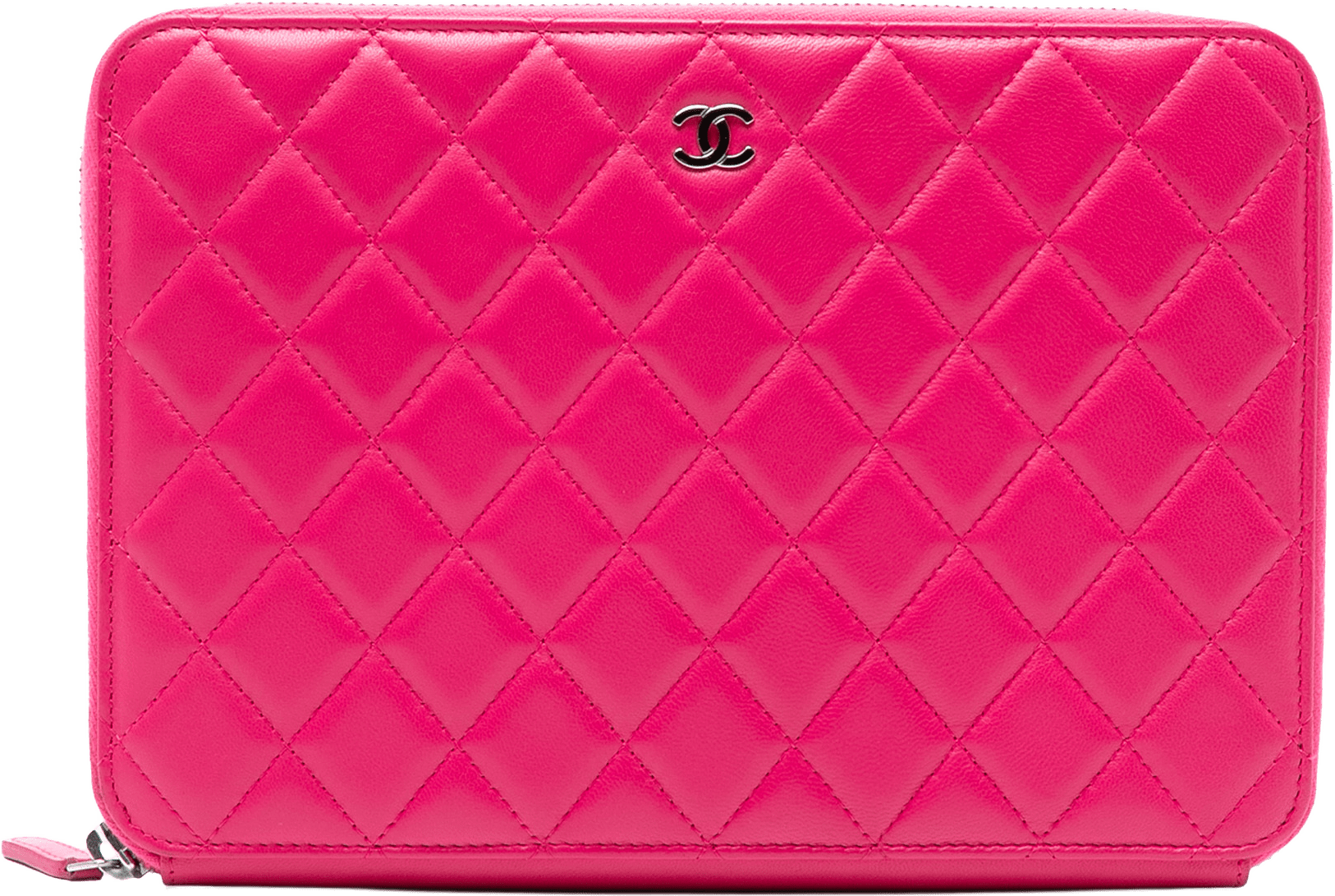 Chanel Large Quilted Lambskin Zip Around Organizer Clutch, från Luxclusif, i färgen hot pink.