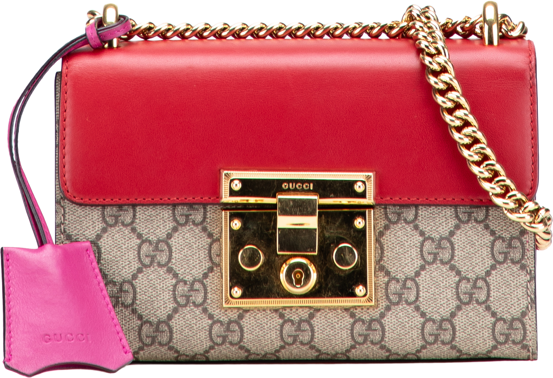 Gucci Small Gg Supreme Padlock Crossbody, från Luxclusif, i färgen beige.