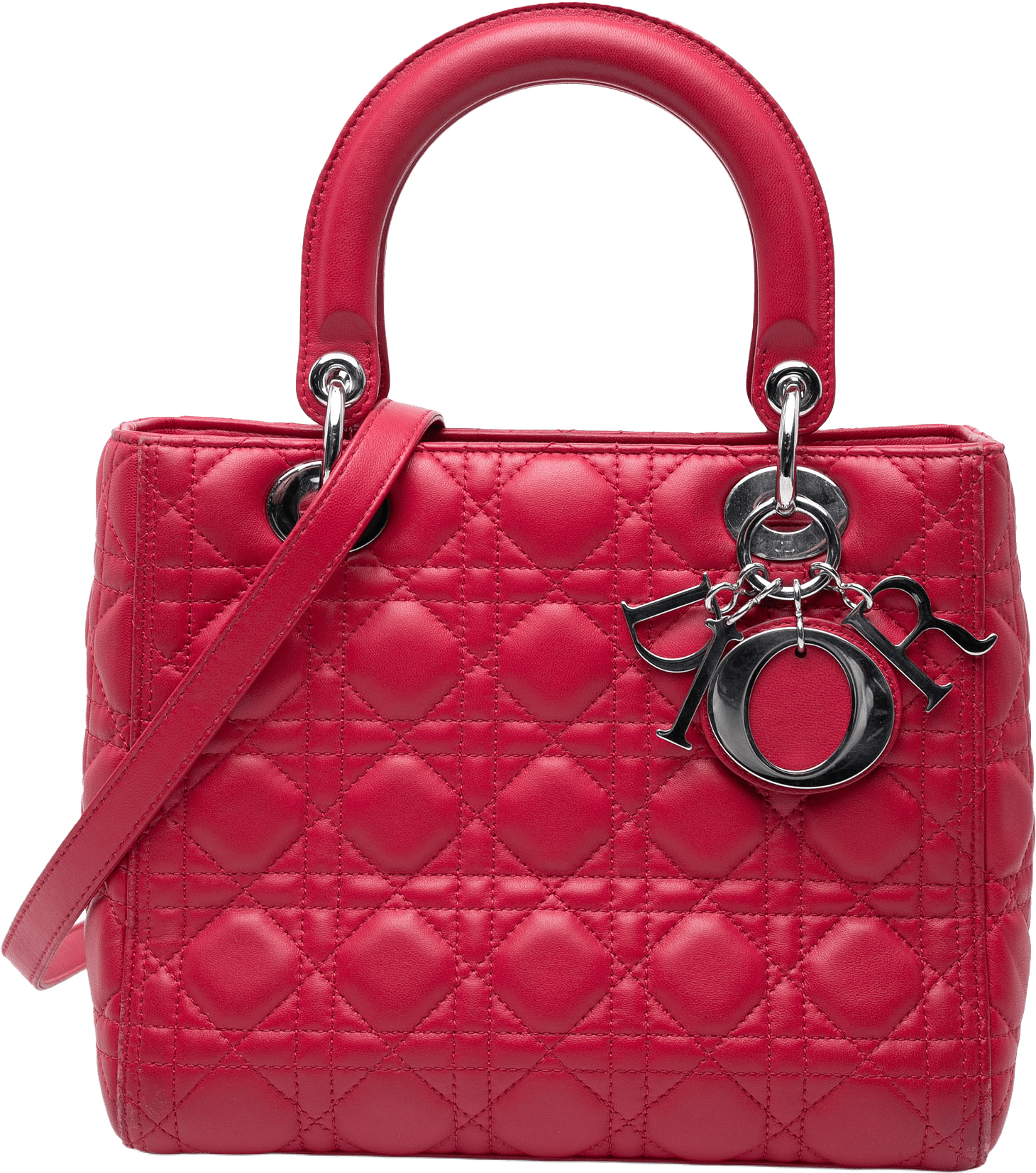 Dior Medium Lambskin Cannage Lady Dior, från Luxclusif, i färgen red.