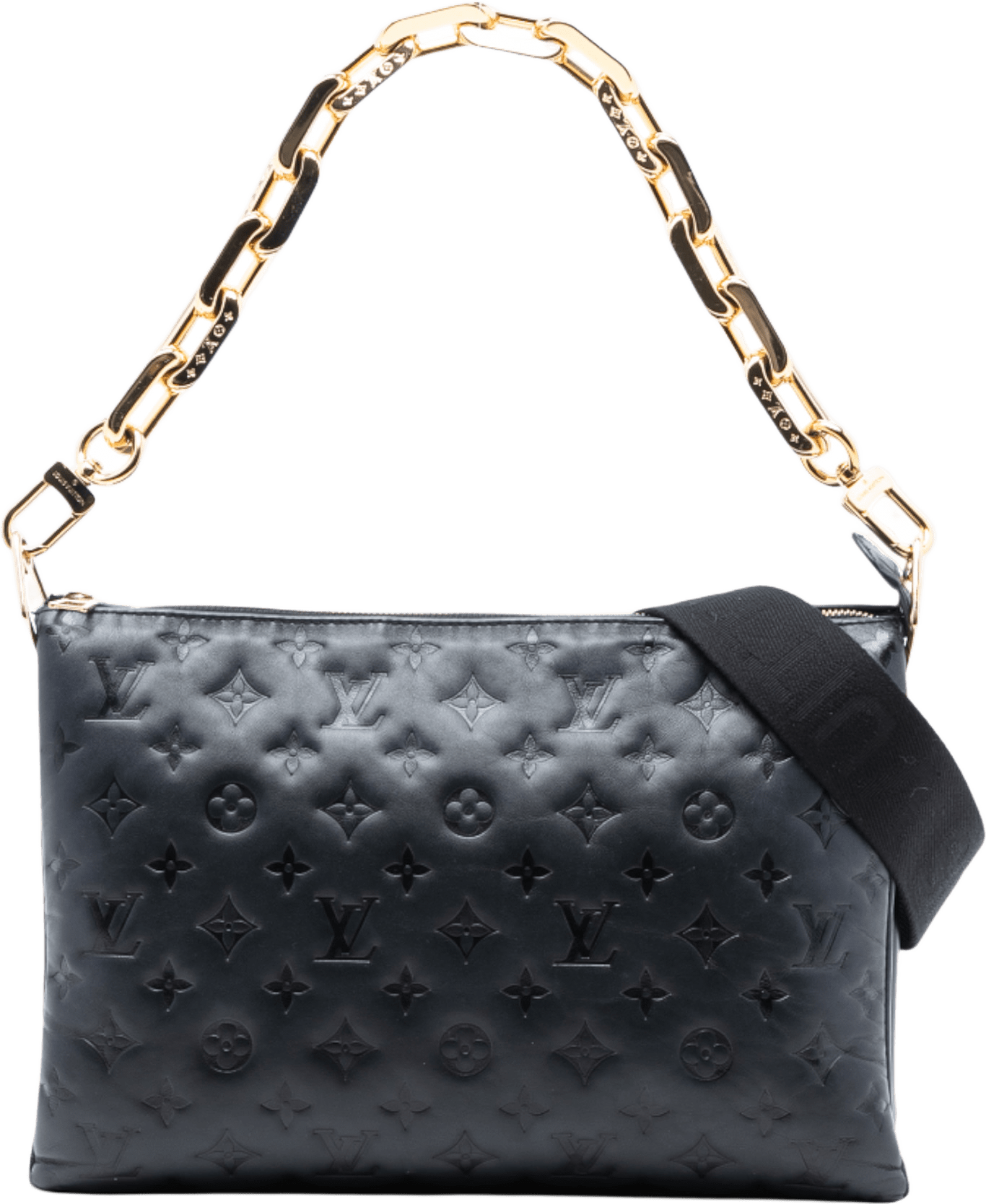 Louis Vuitton Monogram Embossed Puffy Lambskin Coussin Mm, från Luxclusif, i färgen black.