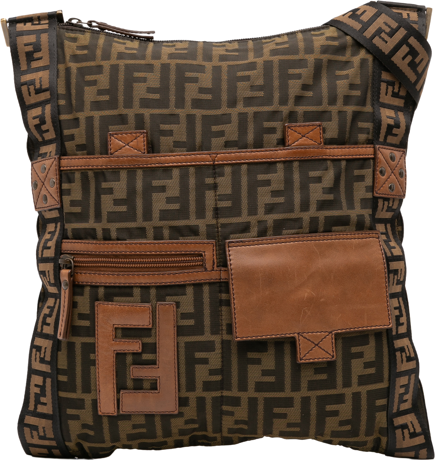 Fendi Zucca Canvas Ff Flat Messenger Bag, från Luxclusif, i färgen brown.