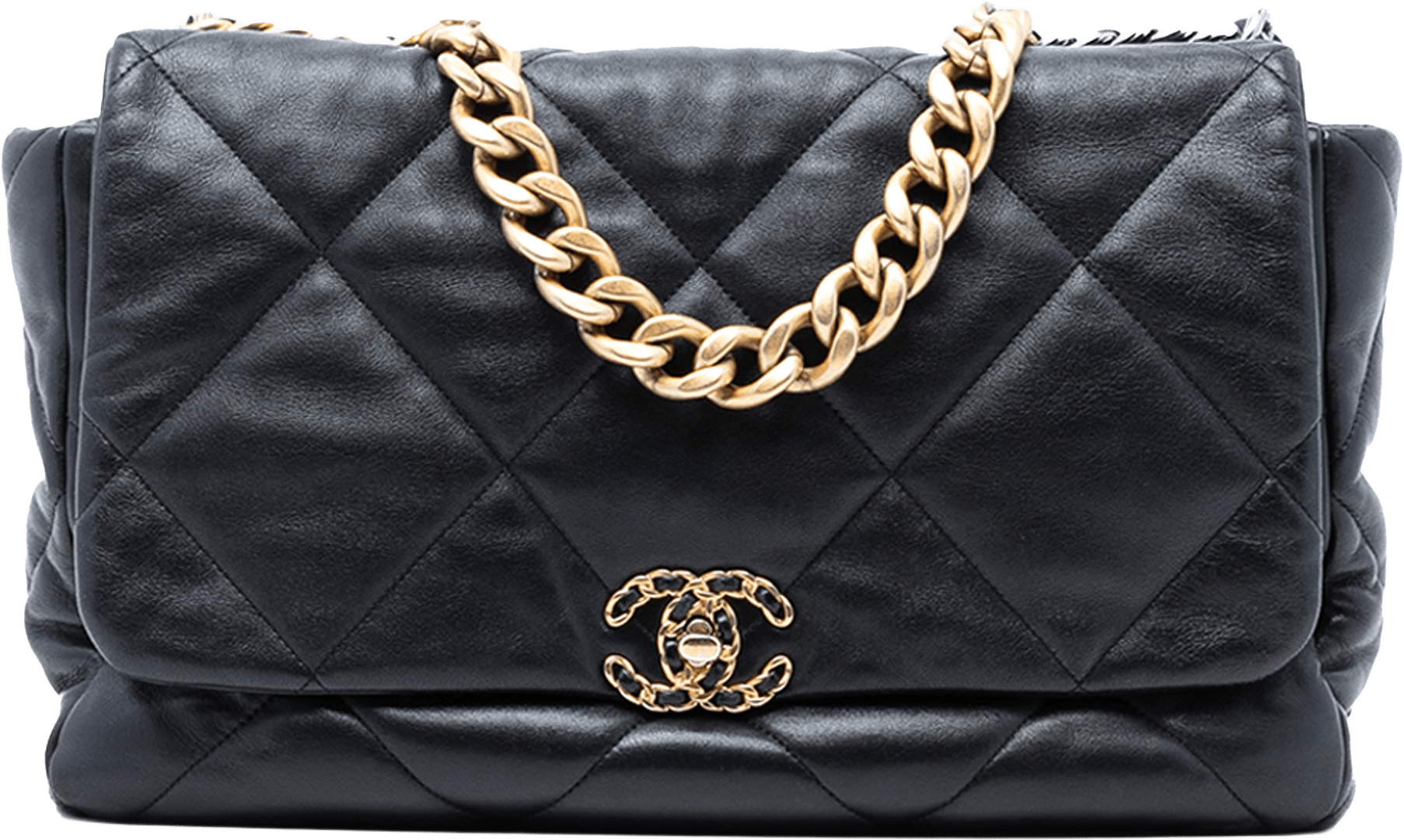 Chanel Maxi Lambskin 19 Flap, från Luxclusif, i färgen black.