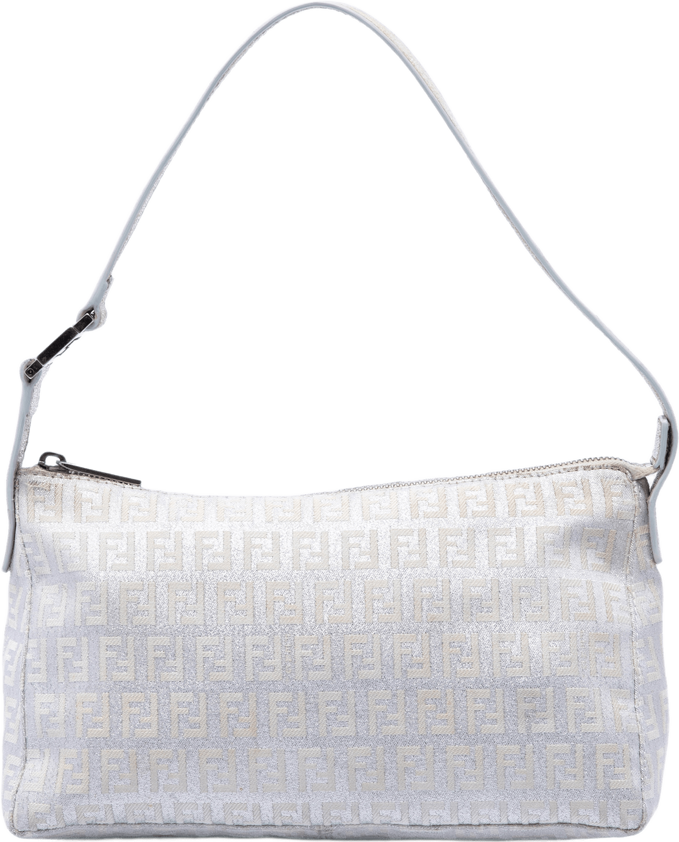 Fendi Zucchino Metallic Canvas Pochette, från Luxclusif, i färgen silver.