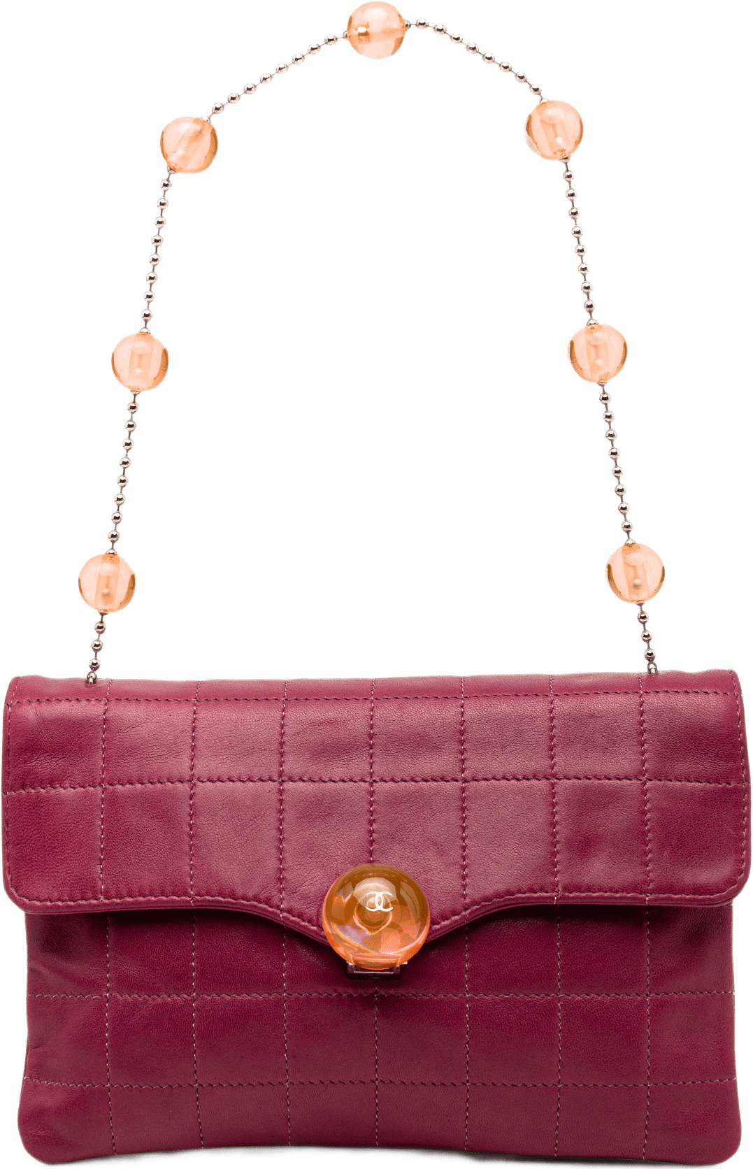 Chanel Cc Choco Bar Lambskin Beaded Chain Flap, från Luxclusif, i färgen purpur.