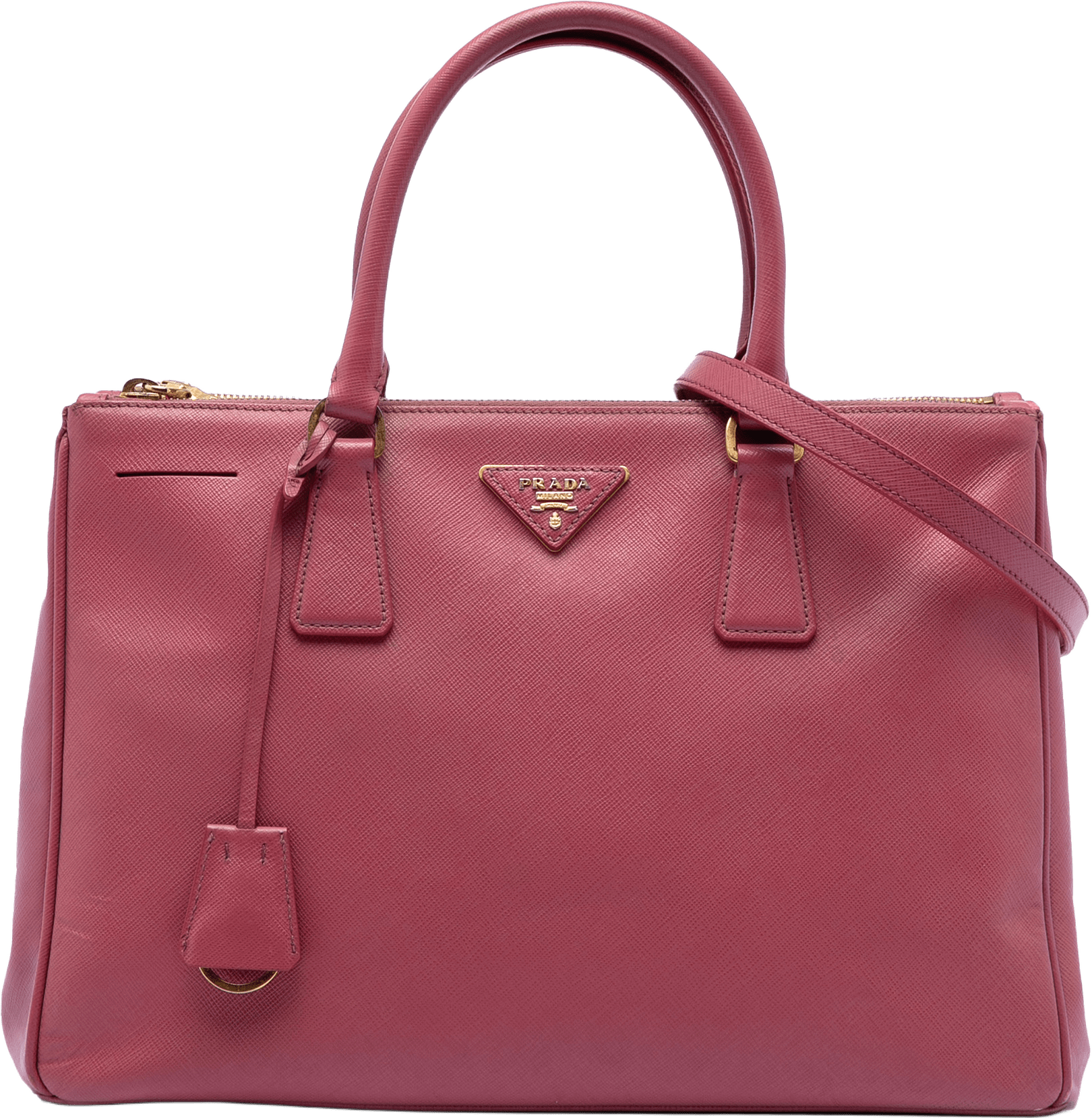 Prada Medium Saffiano Lux Galleria Double Zip Satchel, från Luxclusif, i färgen rose gold.