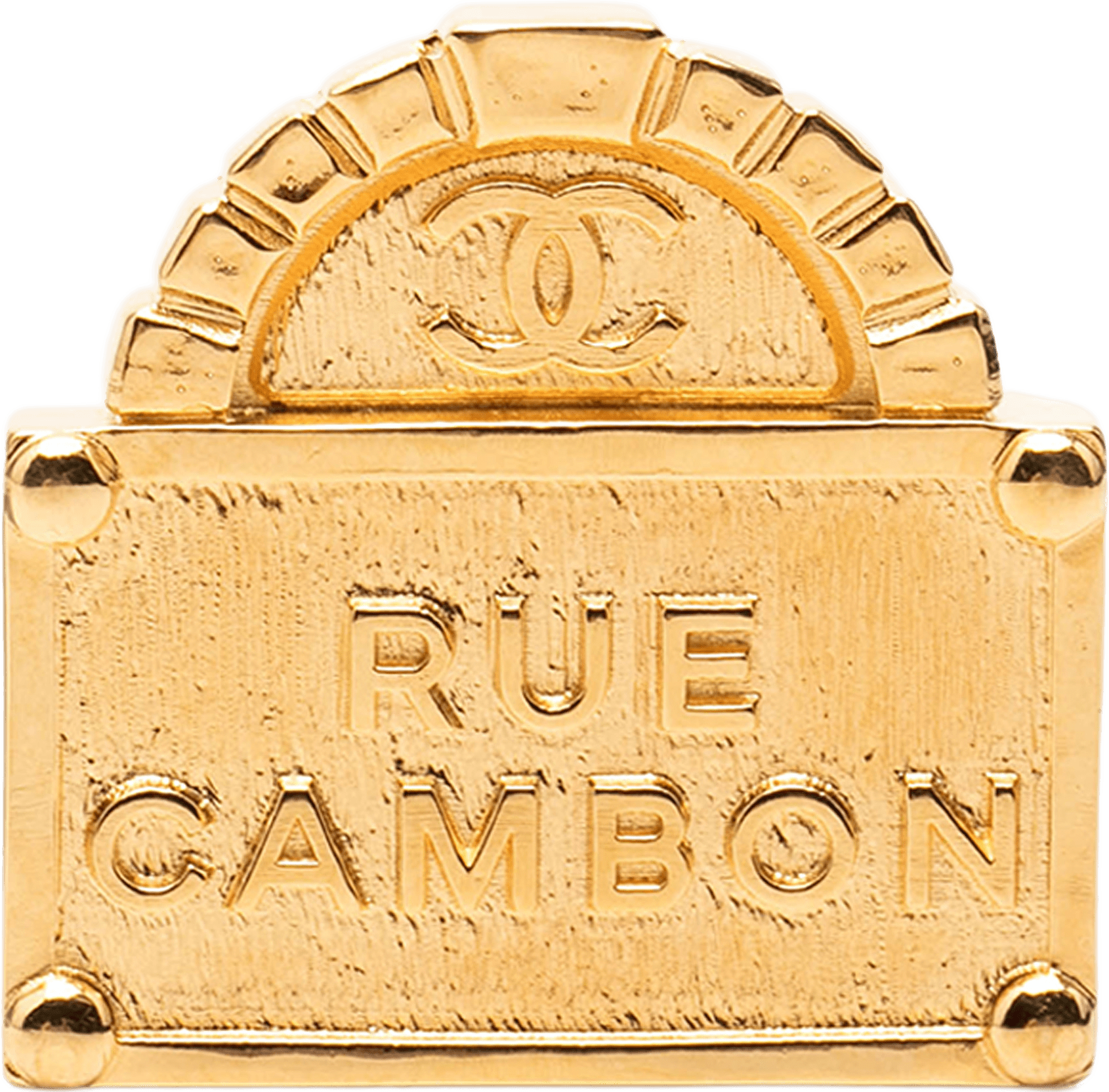 Chanel Cc Gold Plated Rue Cambon Dome Brooch, från Luxclusif, i färgen gold.