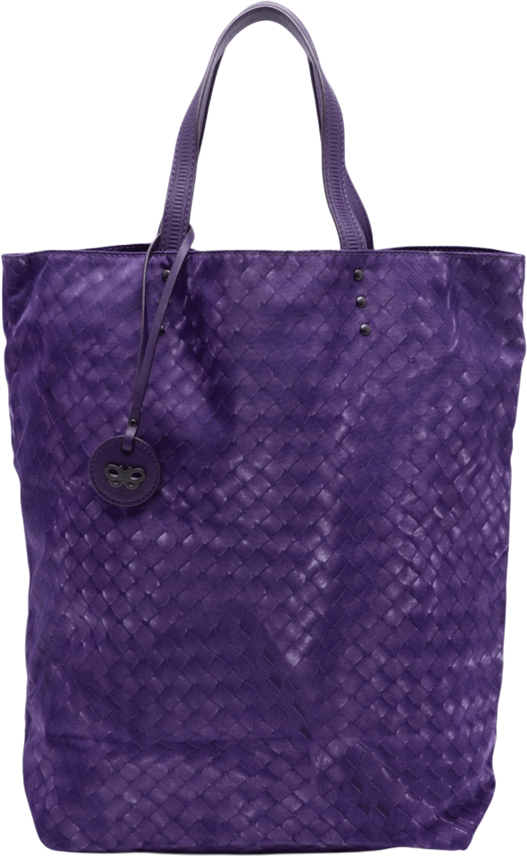 Bottega Veneta Nylon Intrecciolusion Vertical Tote, från Luxclusif, i färgen purple.