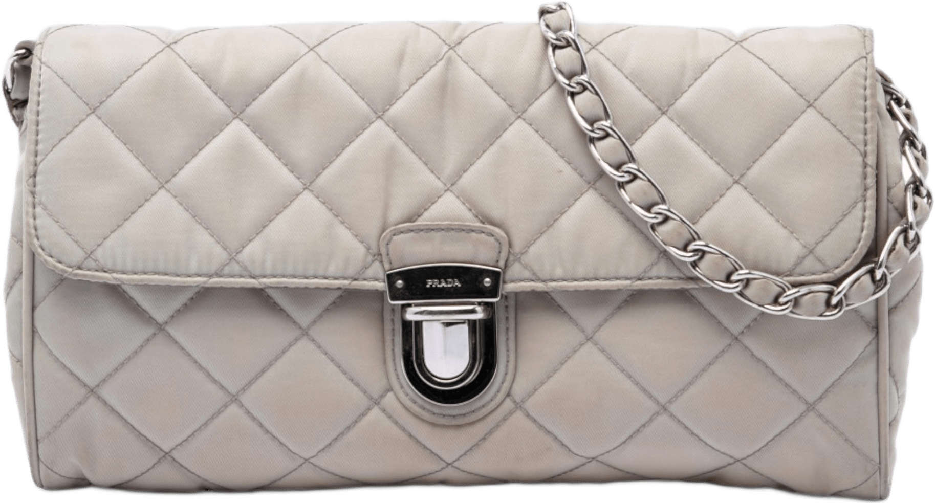 Prada Impuntu Tessuto Chain Crossbody, från Luxclusif, i färgen grå.