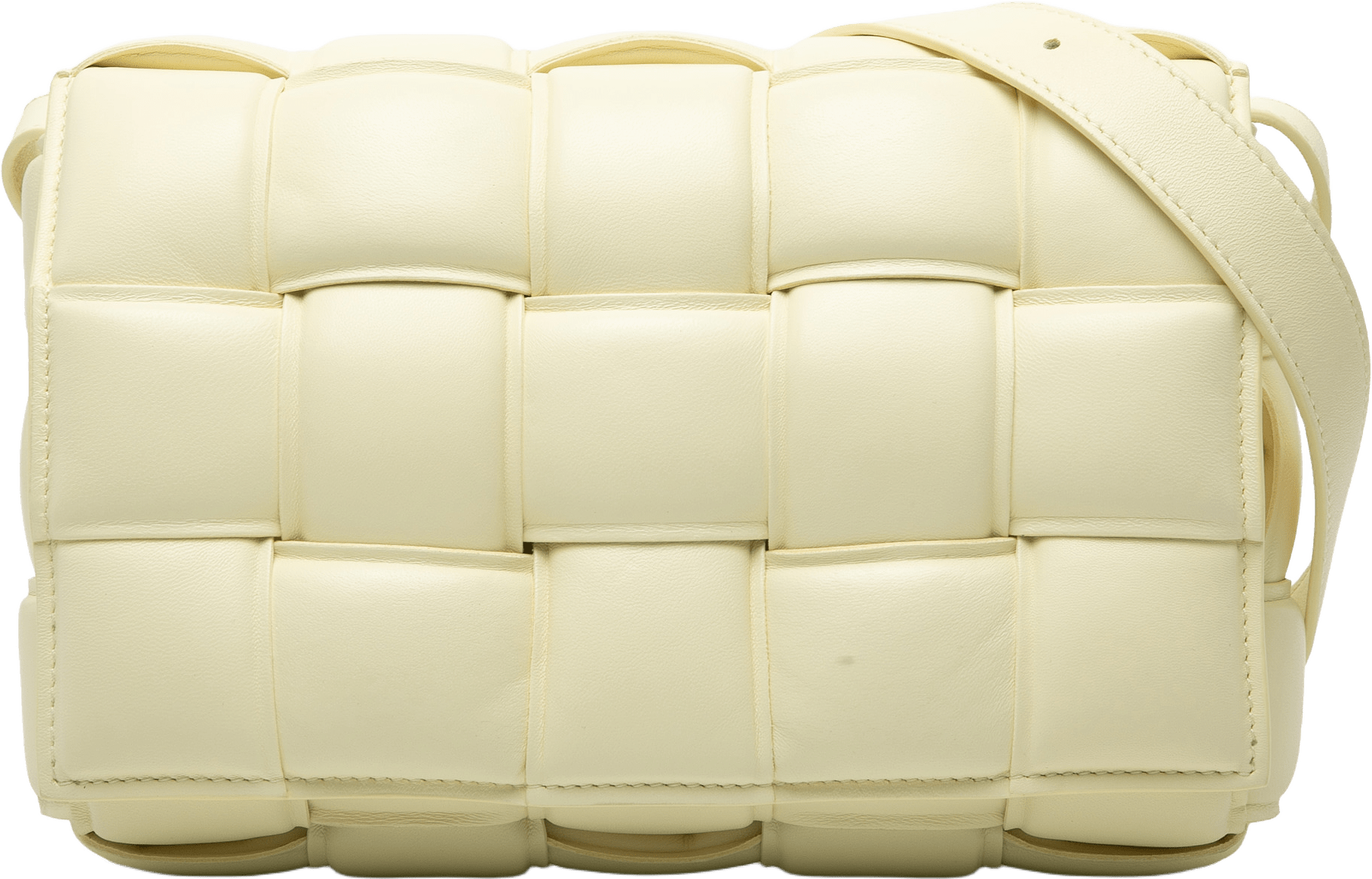 Bottega Veneta Nappa Intrecciato Padded Cassette Crossbody, från Luxclusif, i färgen light yellow.