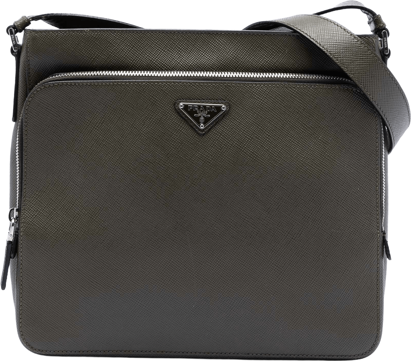 Prada Saffiano Brique Zip Top Crossbody, från Luxclusif, i färgen dark gray.