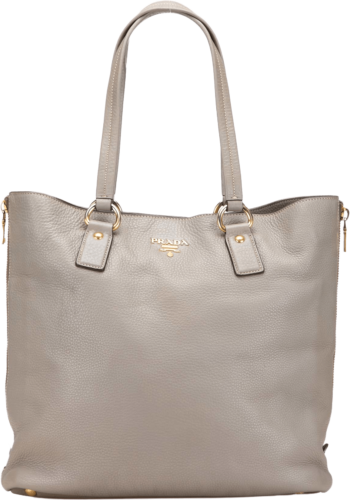 Prada Vitello Daino Side Zip Shopper Tote, från Luxclusif, i färgen gray.