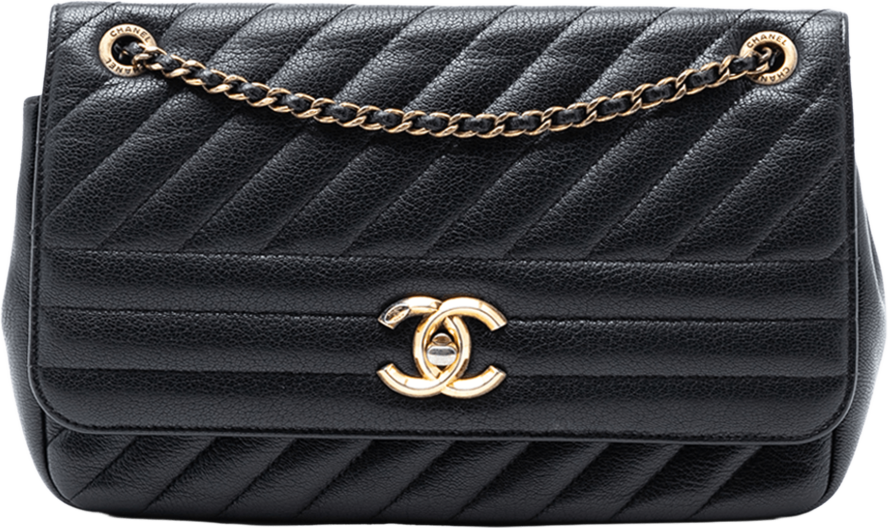 Chanel Medium Diagonal Quilted Goatskin Flap, från Luxclusif, i färgen black.