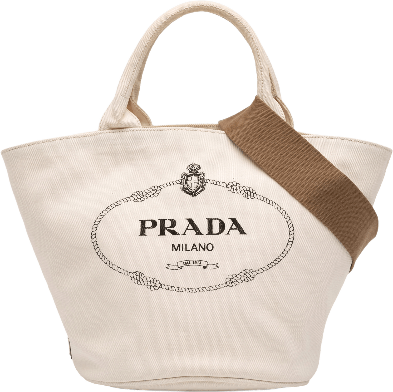 Prada Small Canvas Canapa Shopping Tote, från Luxclusif, i färgen white.