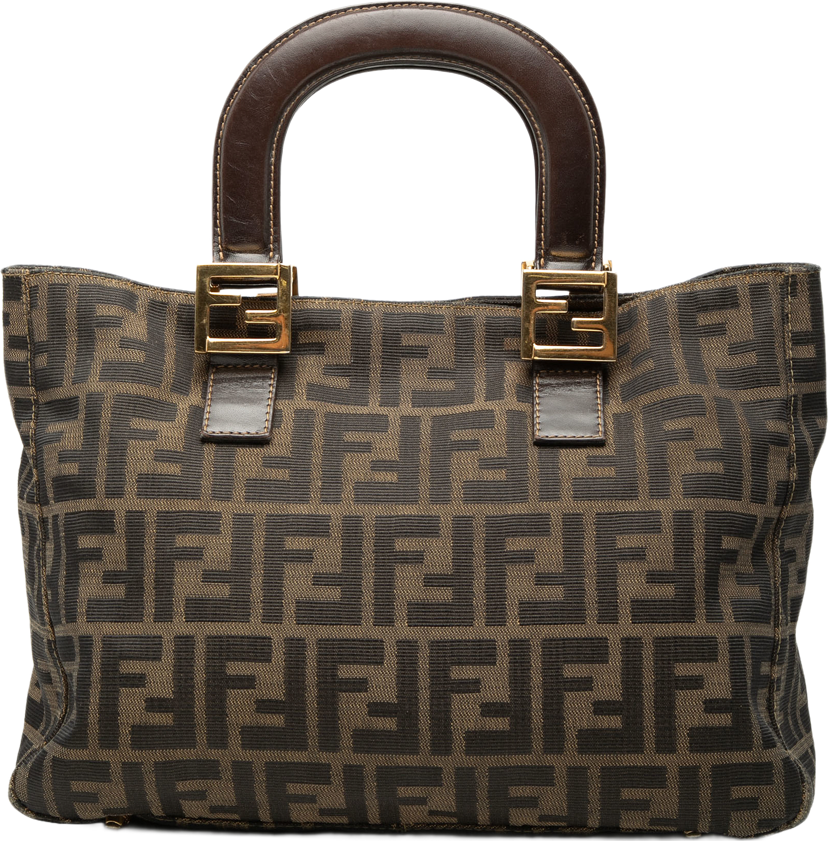 Fendi Small Zucca Canvas Twins Tote, från Luxclusif, i färgen brown.