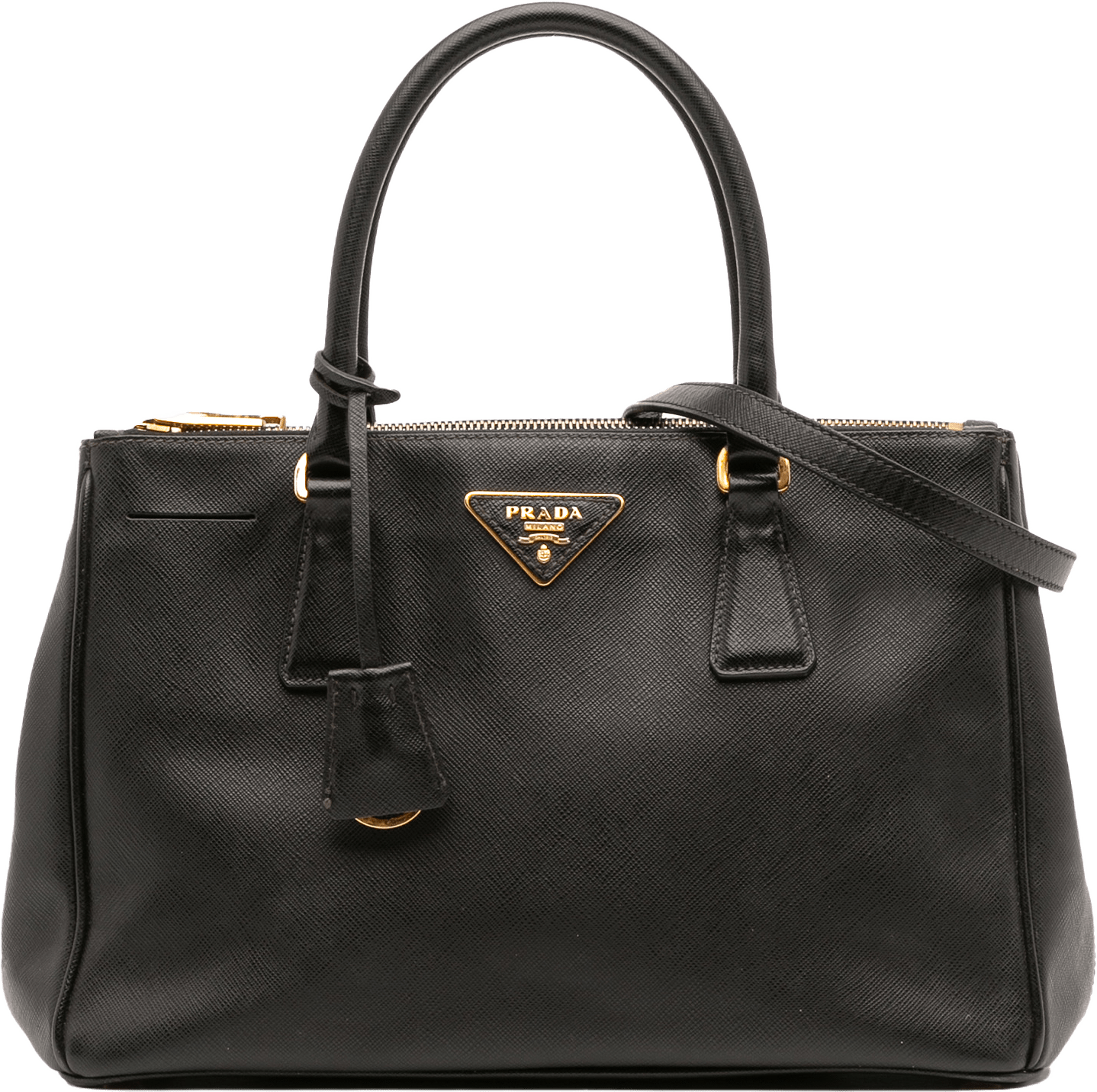 Prada Small Saffiano Lux Galleria Double Zip Satchel, från Luxclusif, i färgen black.