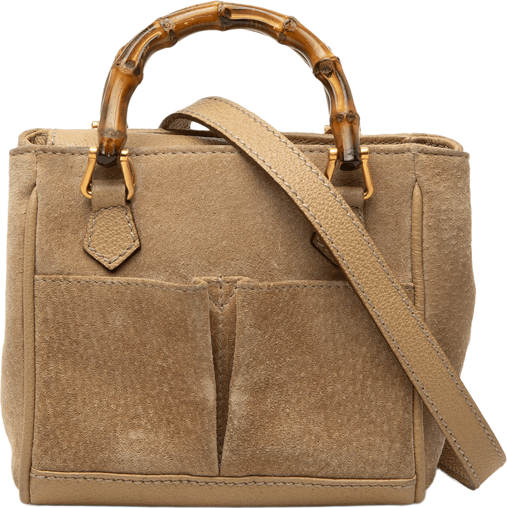 Gucci Mini Suede Bamboo Satchel, från Luxclusif, i färgen brun.