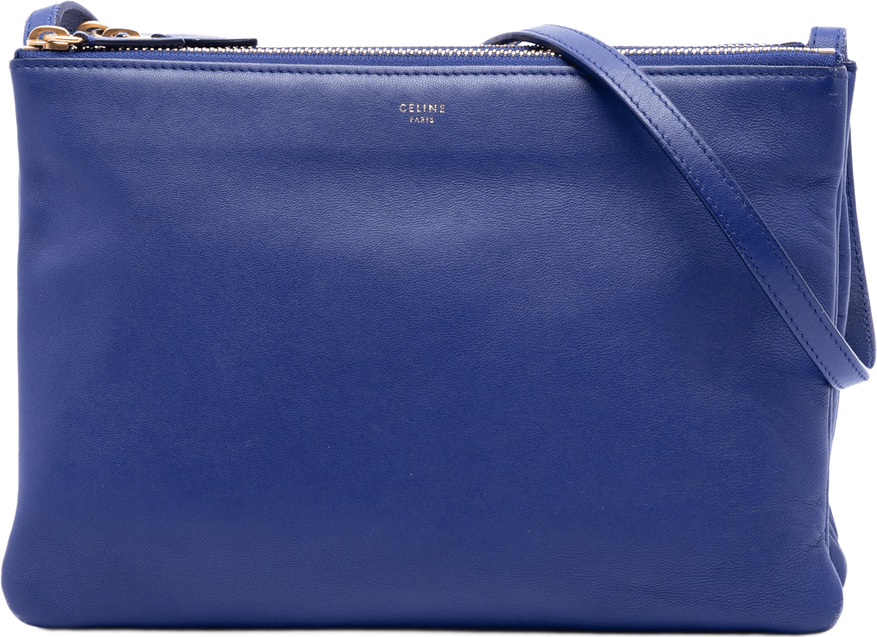 Celine Large Lambskin Trio Crossbody, från Luxclusif, i färgen blå.
