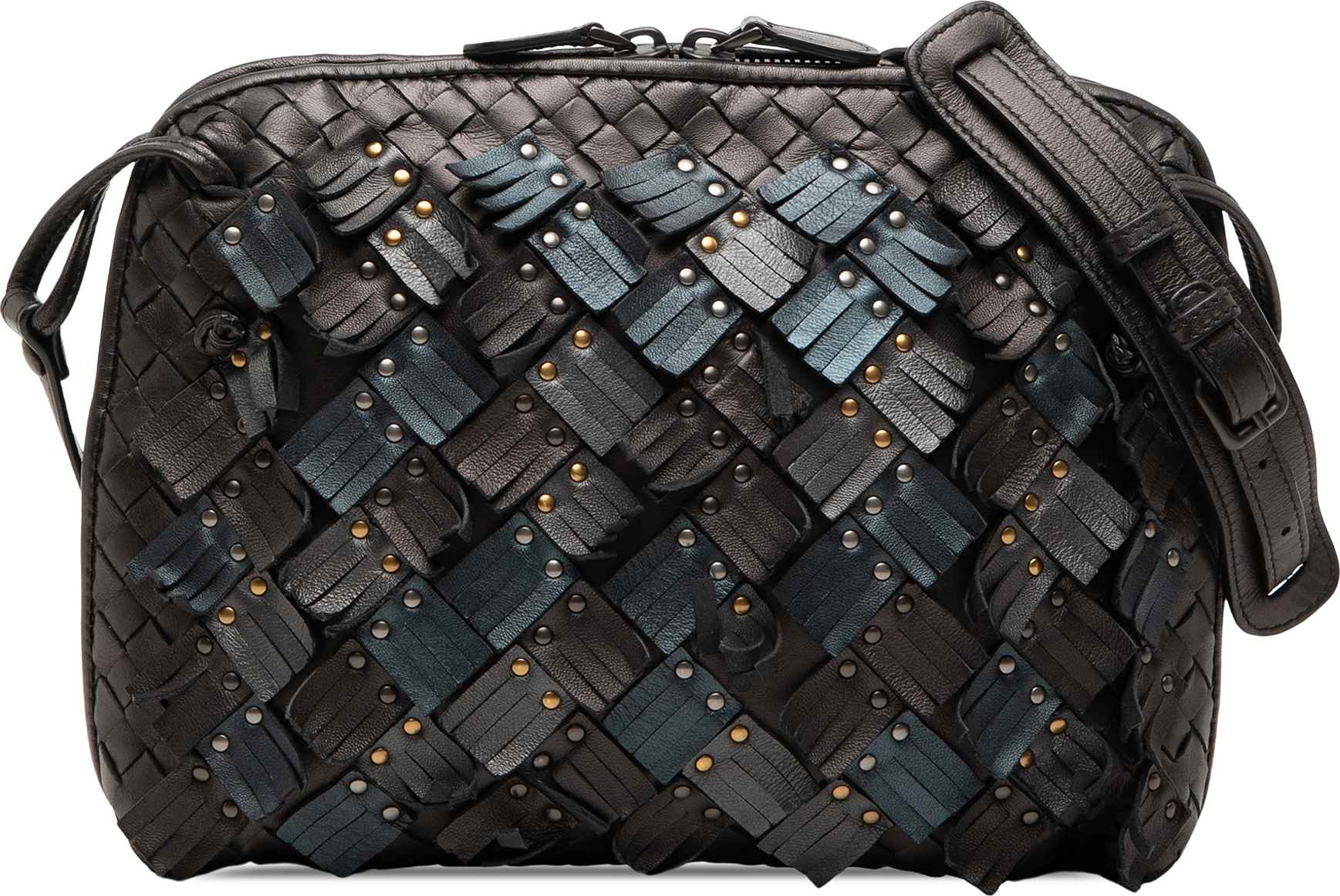 Bottega Veneta Metallic Multicolor Nappa Intrecciato Fringe Studded Nodini Crossbody, från Luxclusif, i färgen purpur.
