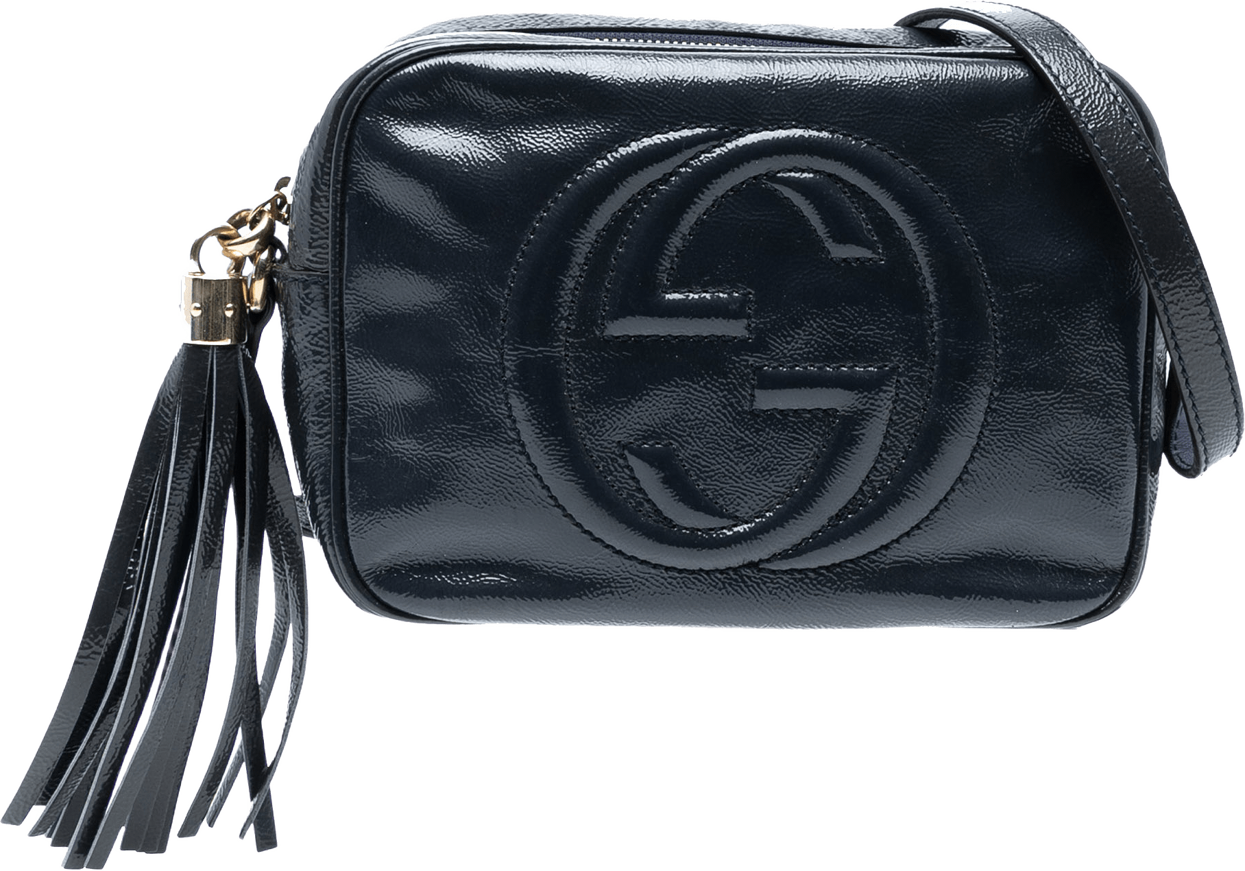 Gucci Patent Soho Disco Crossbody, från Luxclusif, i färgen navy.