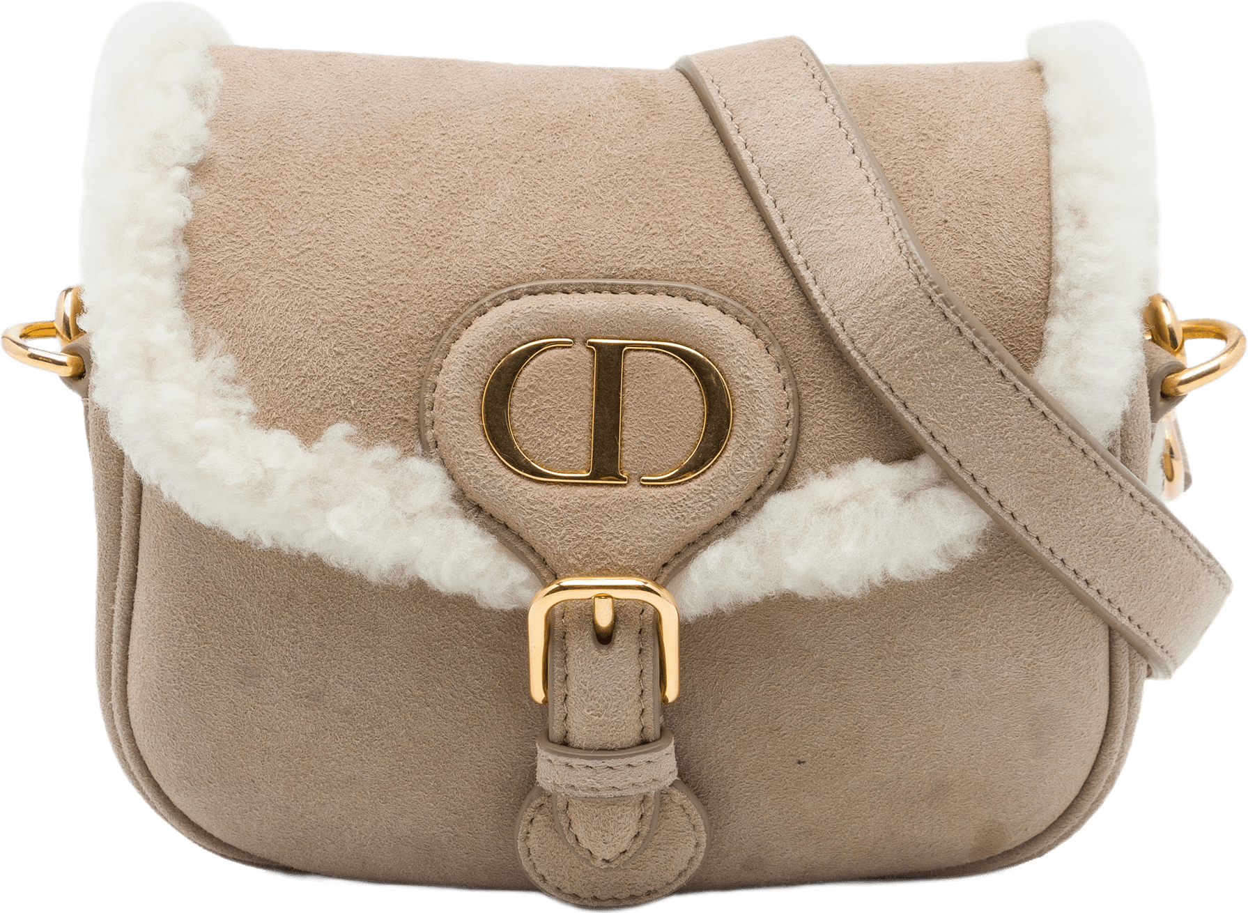 Dior Small Suede Shearling Bobby Crossbody, från Luxclusif, i färgen beige.