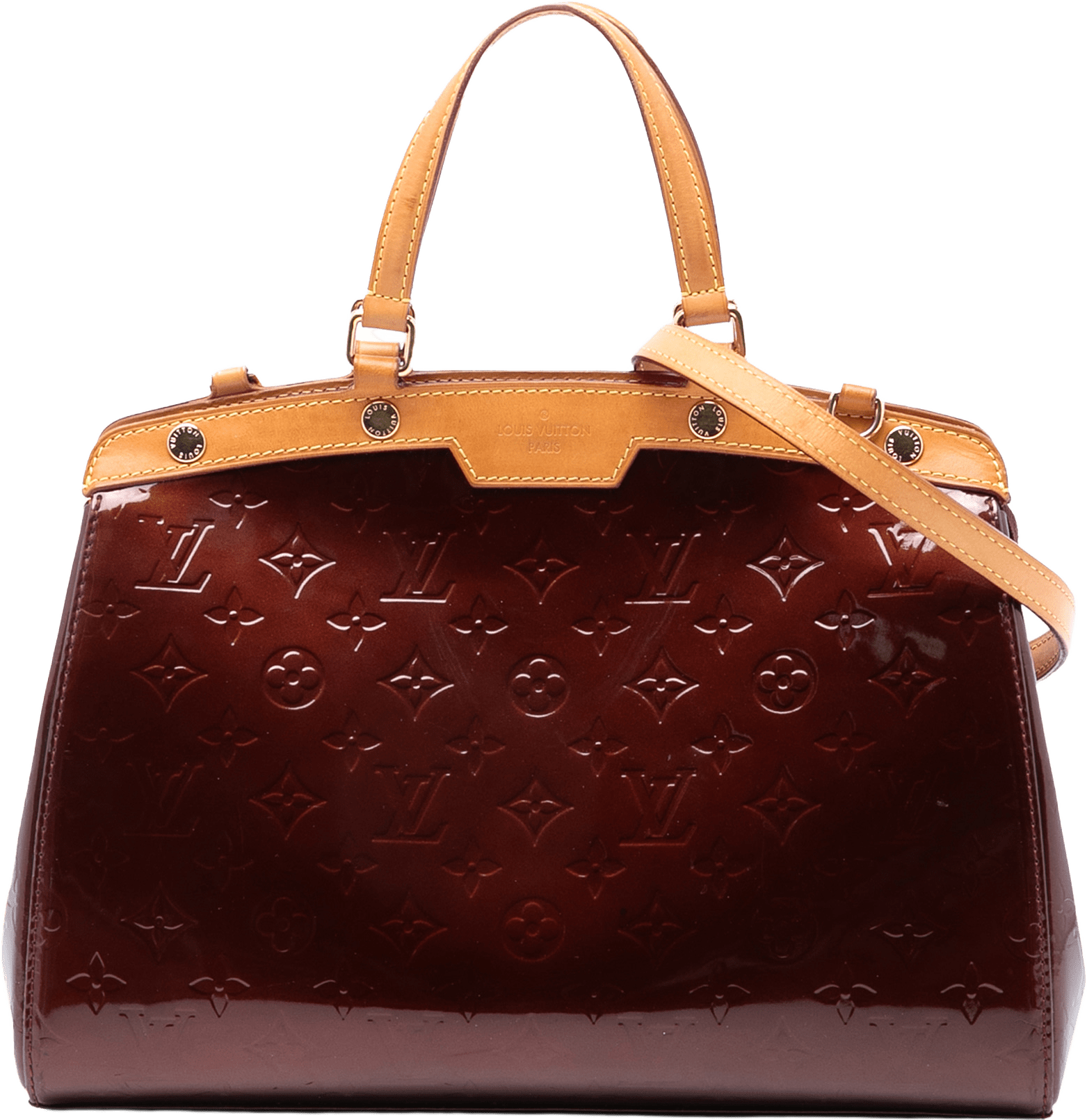 Louis Vuitton Monogram Vernis Brea Mm, från Luxclusif, i färgen bordeaux.