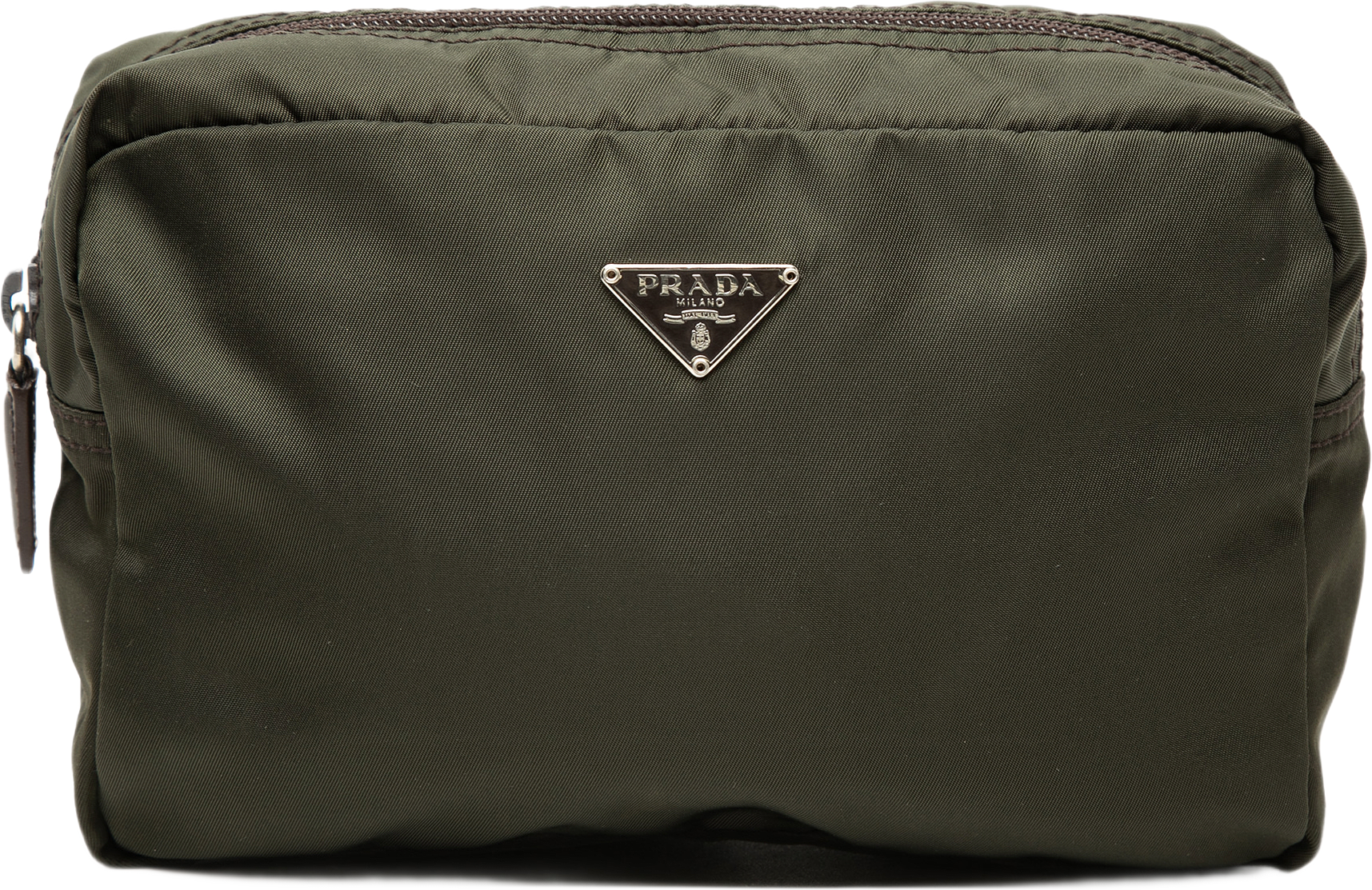 Prada Tessuto Cosmetic Pouch, från Luxclusif, i färgen olive green.