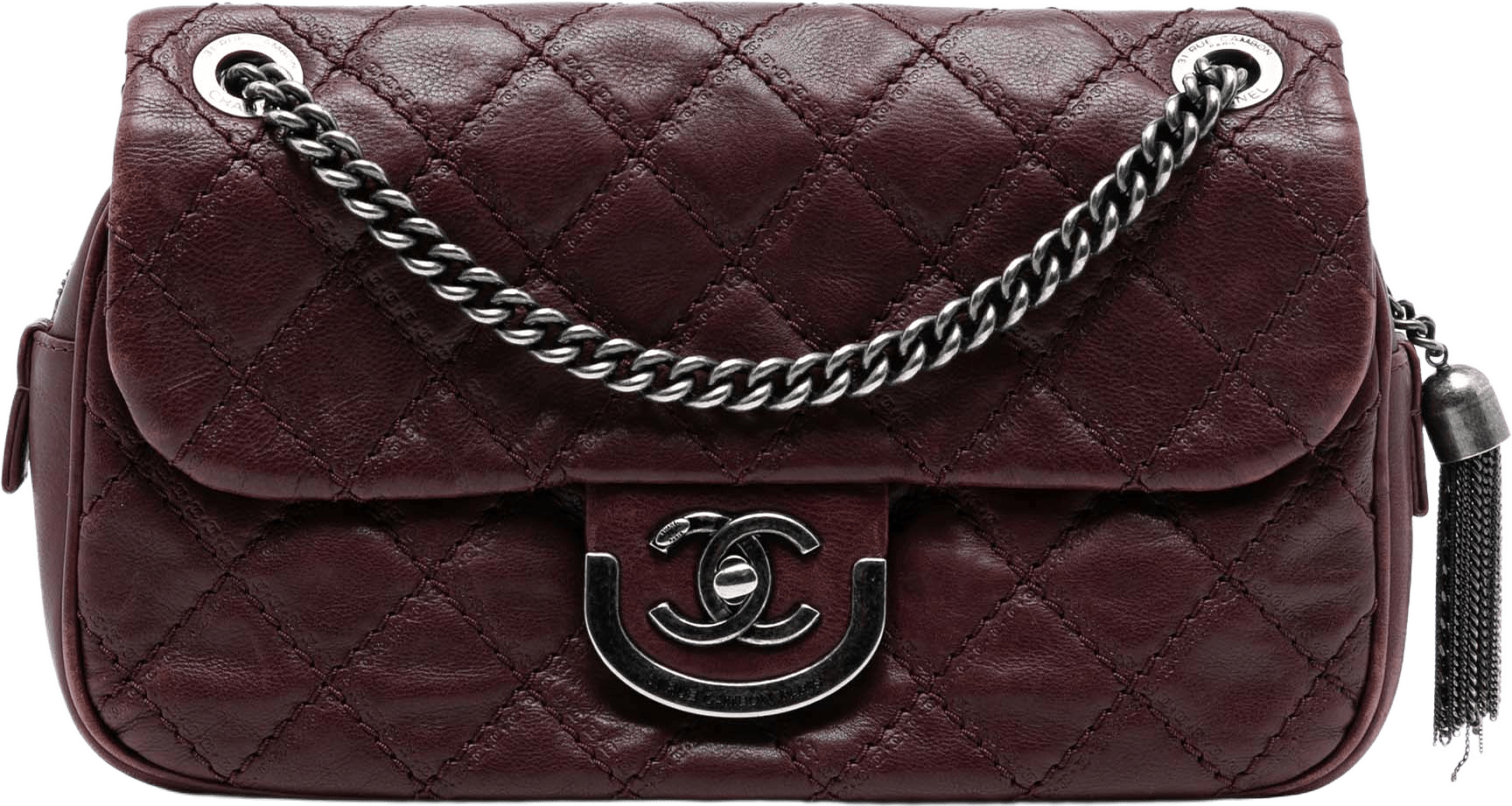 Chanel Paris Edinburgh Medium Calfskin Coco Sporran Flap, från Luxclusif, i färgen bordeaux.