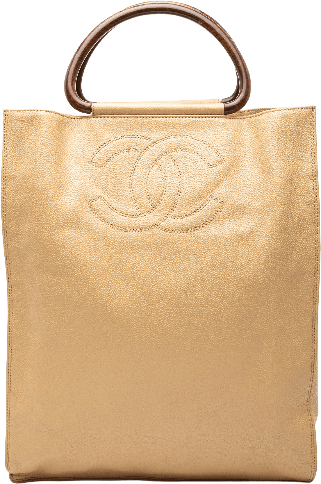Chanel Cc Caviar Wood Top Handle Tote Bag, från Luxclusif, i färgen beige.