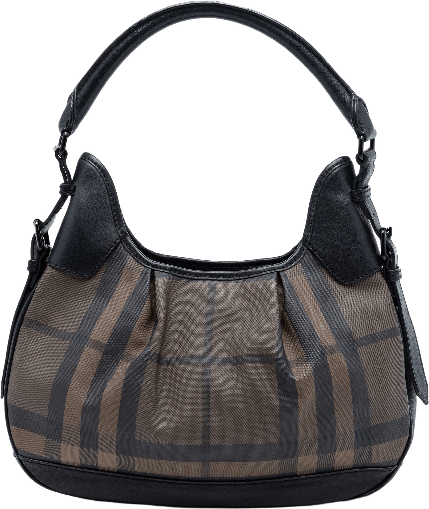 Burberry Smoked Check Coated Canvas Brooklyn Hobo, från Luxclusif, i färgen dark brown.