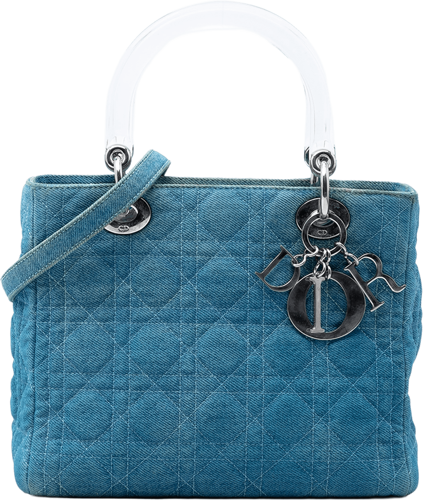 Dior Medium Denim Cannage Acrylic Handles Lady Dior, från Luxclusif, i färgen blå.