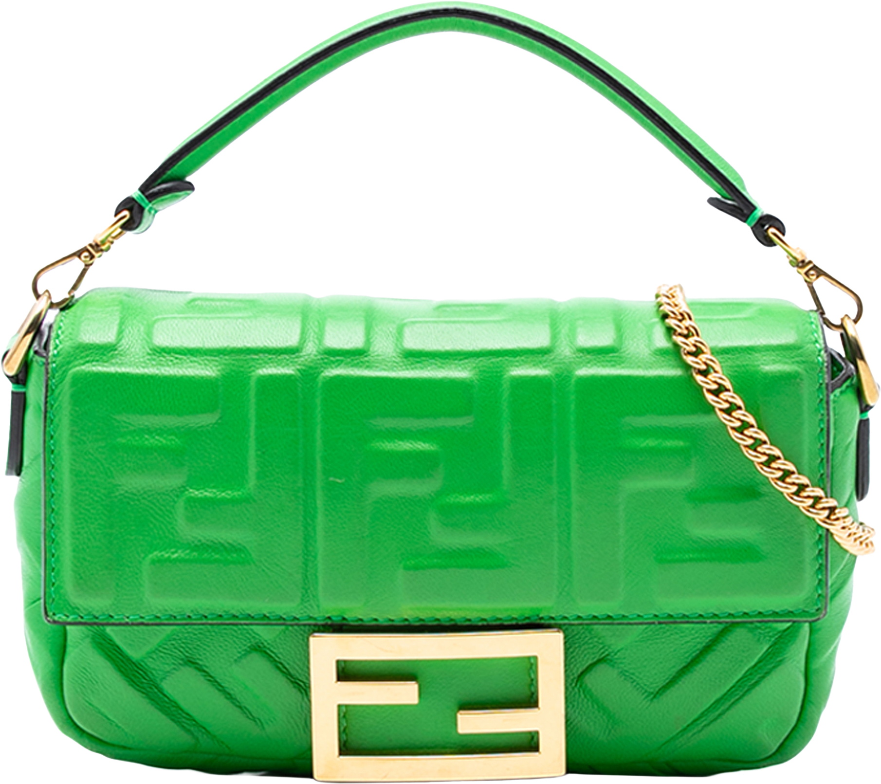 Fendi Mini Zucca Embossed Leather Baguette Satchel, från Luxclusif, i färgen lime.