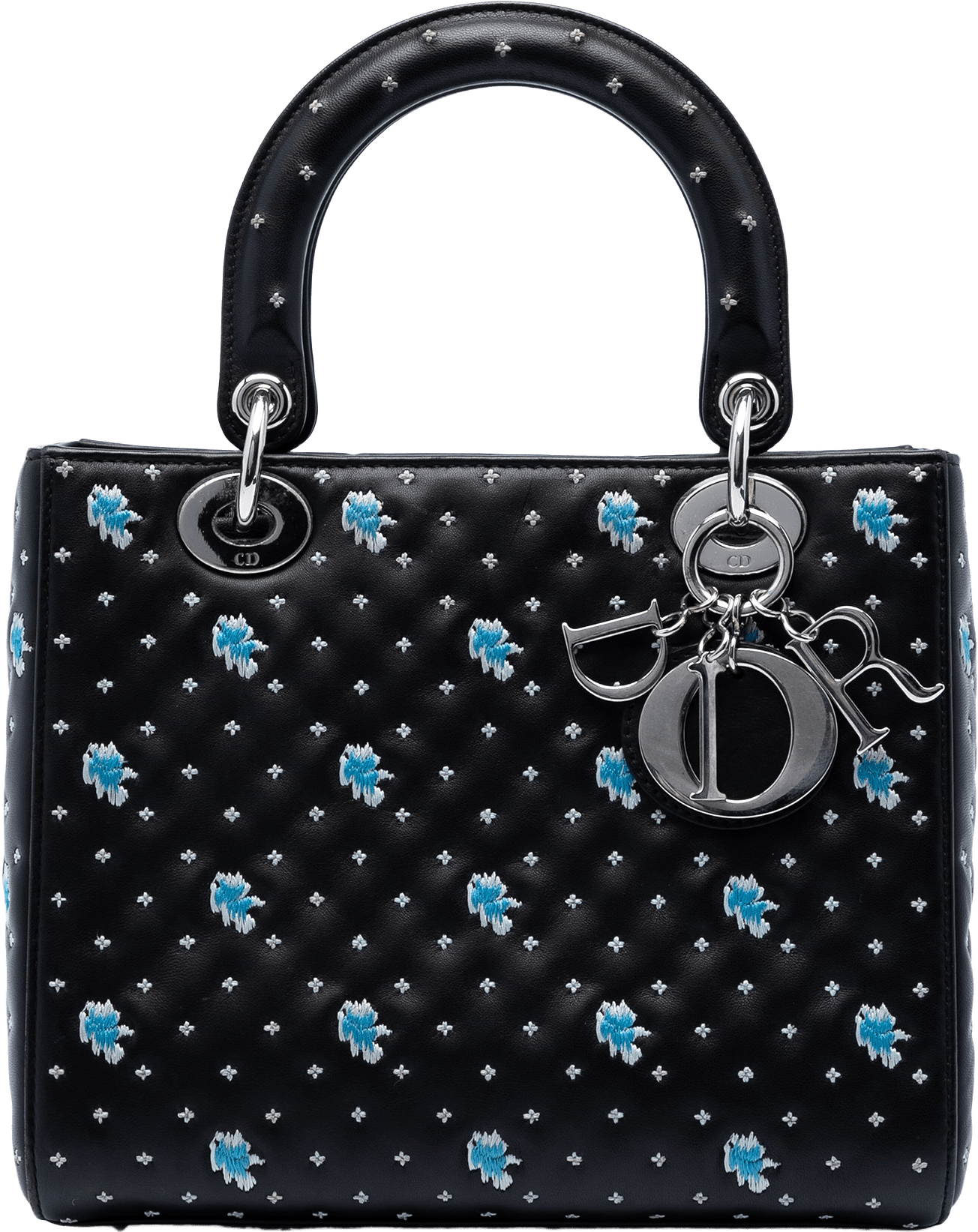 Dior Medium Calfskin Embroidered Flower Lady Dior, från Luxclusif, i färgen black.