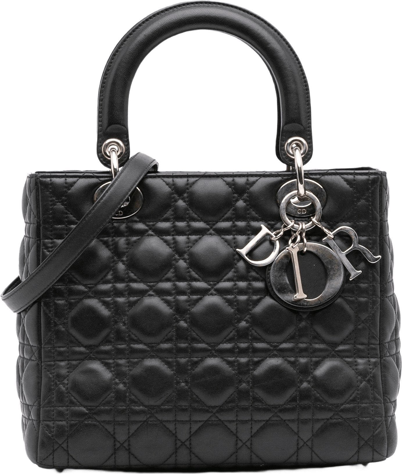 Dior Medium Lambskin Cannage Lady Dior, från Luxclusif, i färgen black.