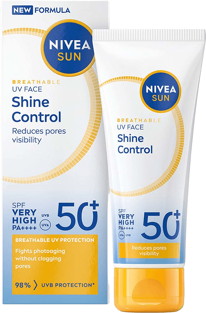 Solskydd ansikte UV Face Shine Control SPF50+, från NIVEA.