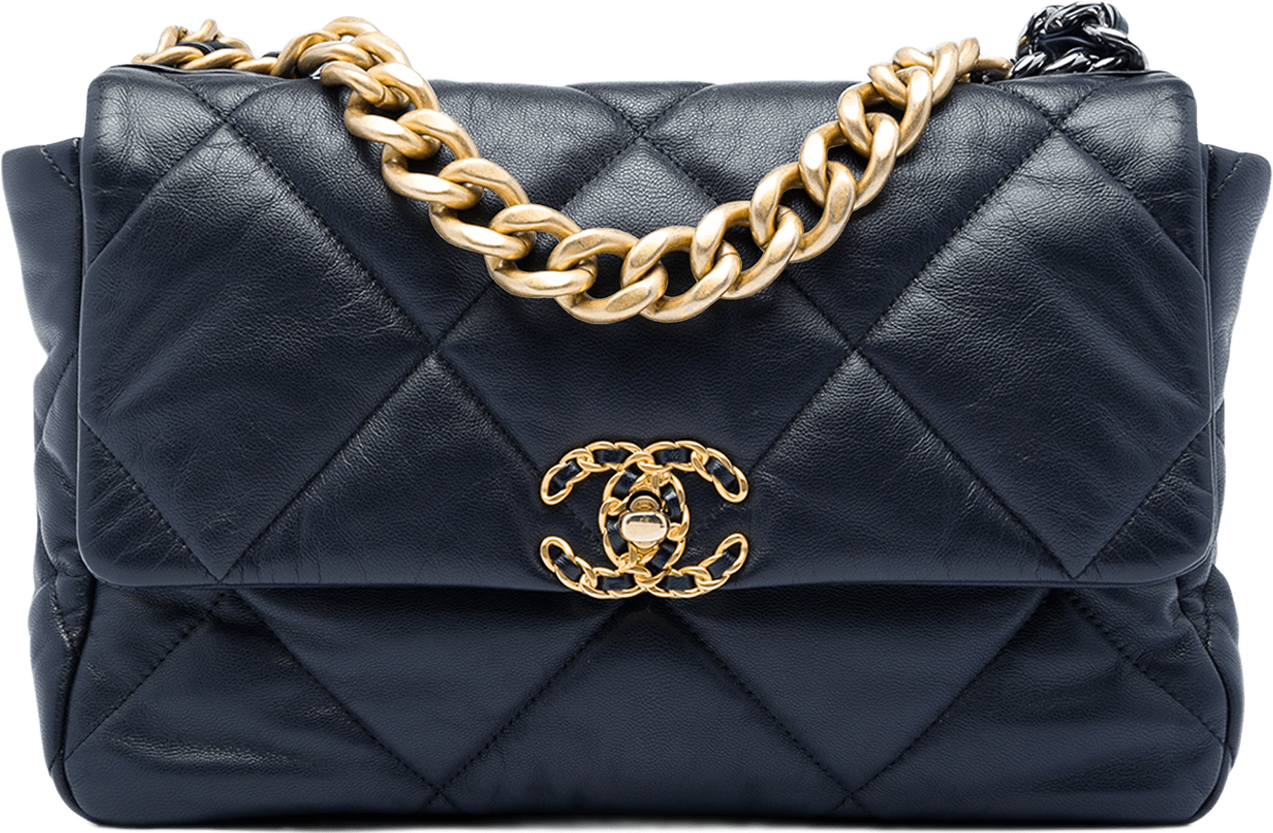 Chanel Large Lambskin 19 Flap, från Luxclusif, i färgen blå.